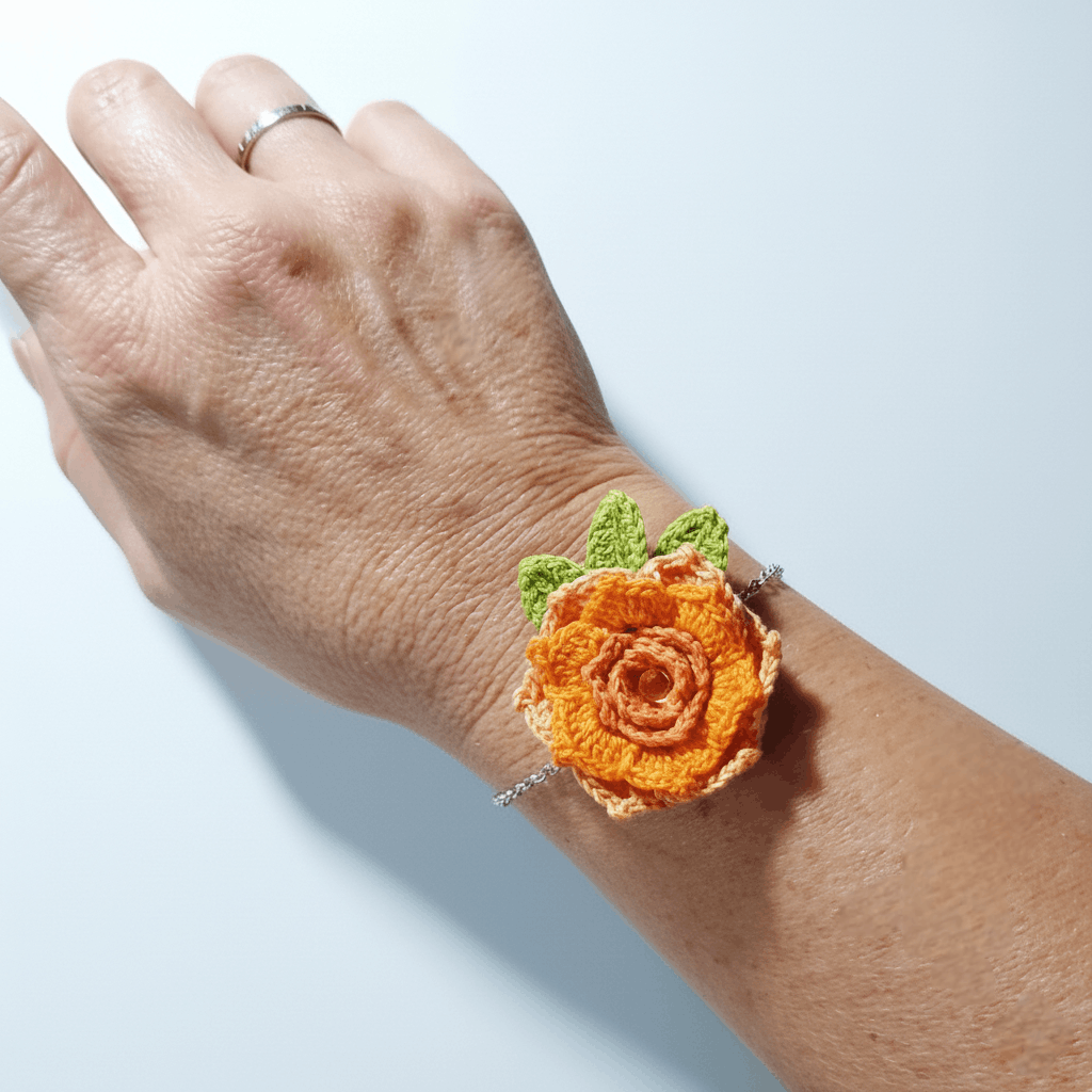Handmade Bracelet 7.5" Corsage Orange Dahlia Flower Lobster Clasp Size ONE SIZE - 8 Thumbnail