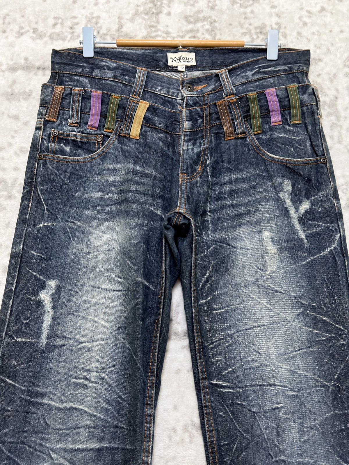 Kapital Nylaus Double Waist Distressed Y2K Straight Cut Denim Jeans Size US 32 / EU 48 - 3 Thumbnail
