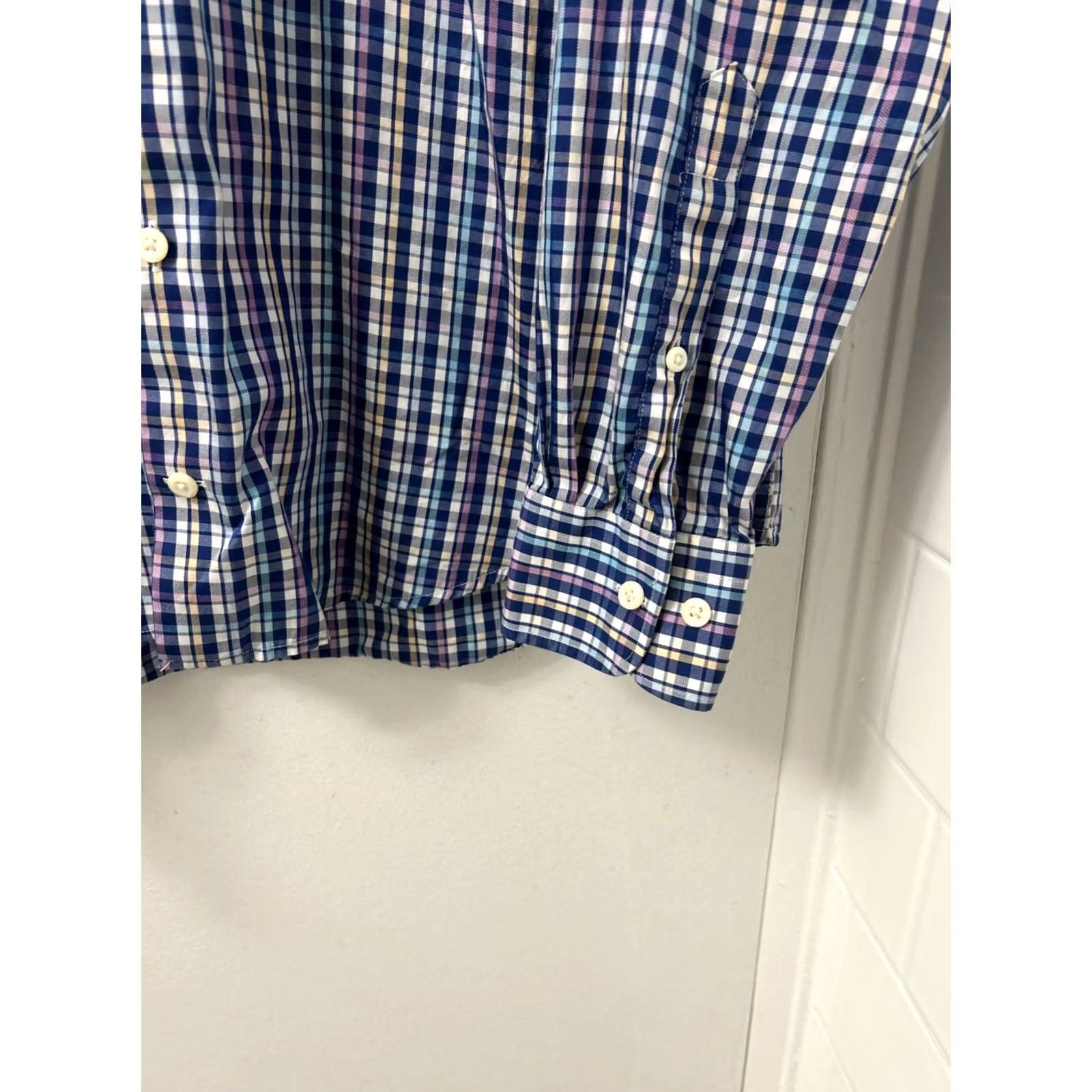 Peter Millar Peter Millar Shirt Mens L Blue Plaid Cotton Silk Button-Down Long Sleeve Knit Pocket Breathable Easy Care Regular Fit Size US L / EU 52-54 / 3 - 7 Thumbnail