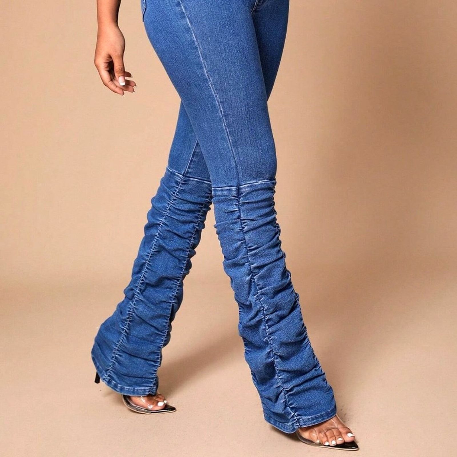 Other Womens Medium Wash Stacked Ruched Jeans 28 x 32 Size 28" / US 6 / IT 42 - 4 Thumbnail
