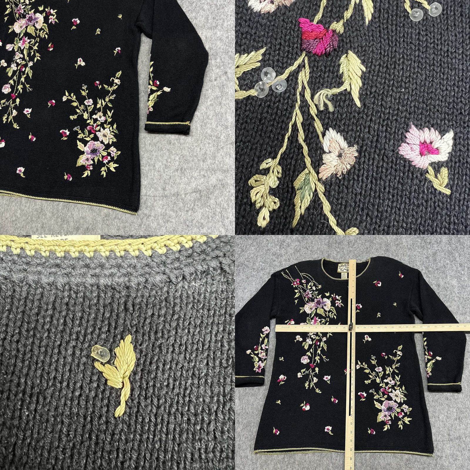 Vintage VINTAGE Heirloom Collectibles Sweater Womens M Black Floral Embroidered Y2K Size M / US 6-8 / IT 42-44 - 8 Thumbnail