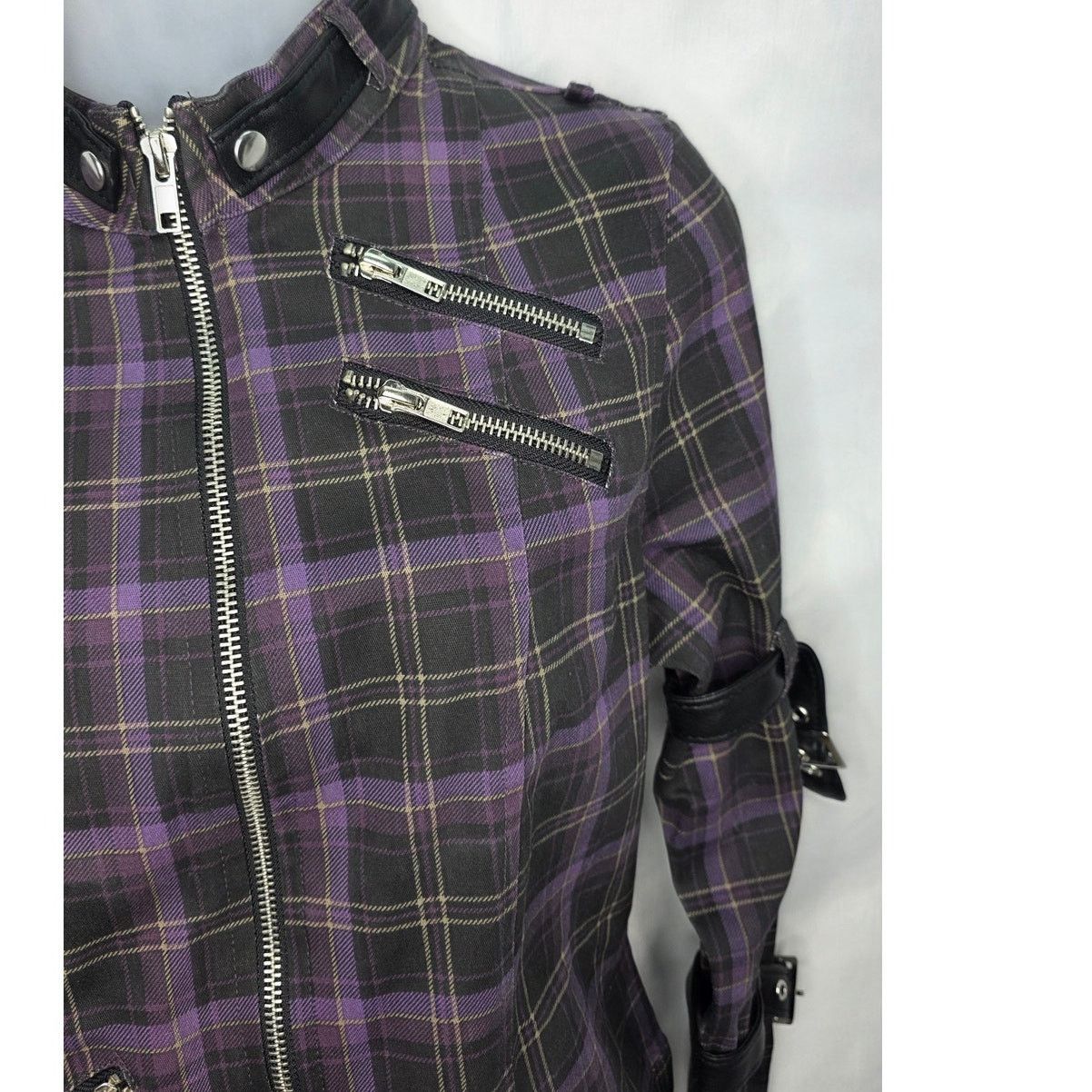Killstar Killstar Purple Plaid Moto Jacket Women's M Gothic Grunge Size M / US 6-8 / IT 42-44 - 8 Thumbnail