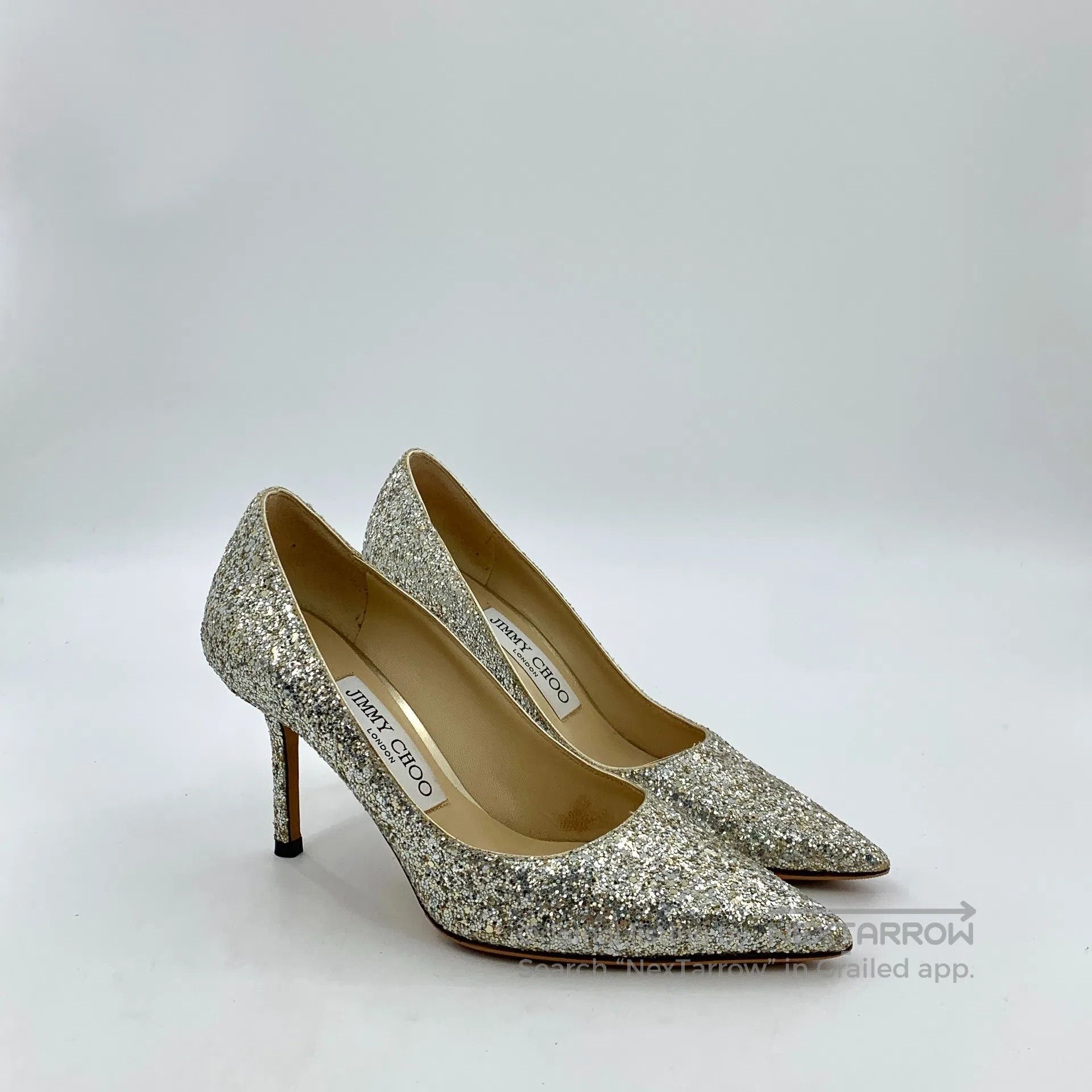 Jimmy Choo Jimmy Champagne glitter fine point stiletto high heels| Size US 4 / IT 34 - 2 Thumbnail
