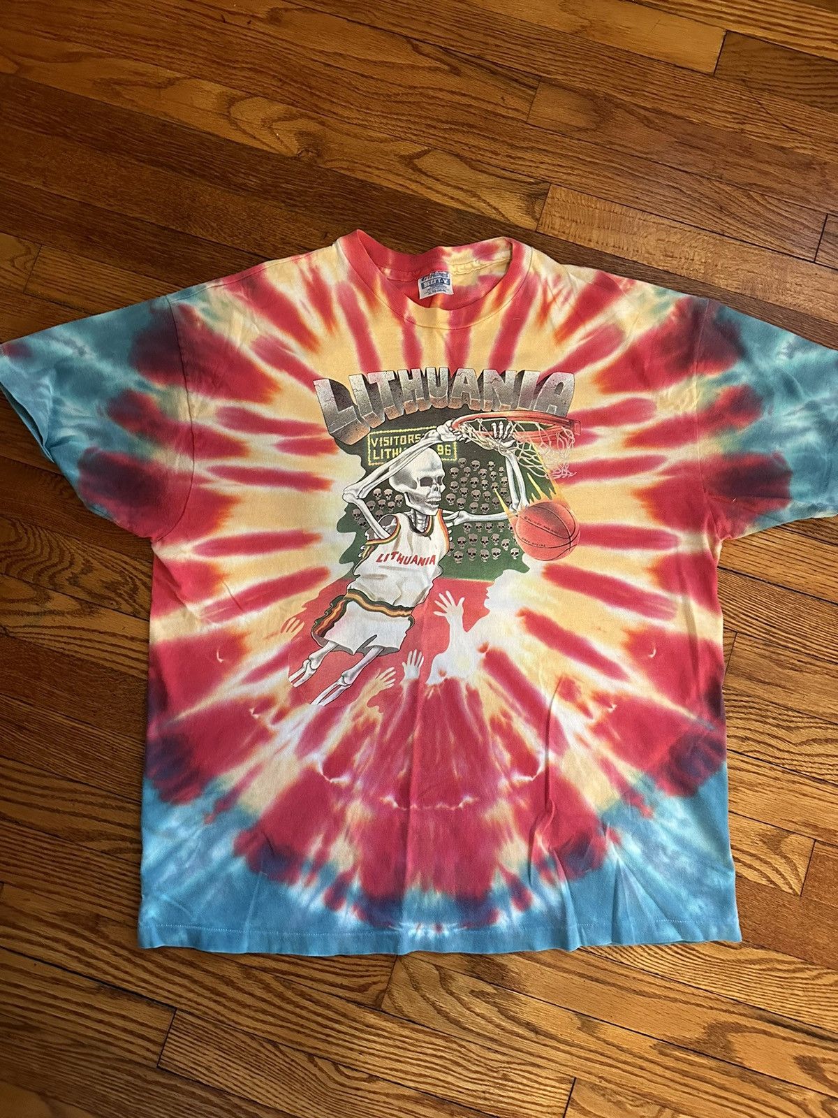 image of Vintage Grateful Dead Lithuania Dunk Man Tee Shirt in Tie Dye, Men's (Size XL)