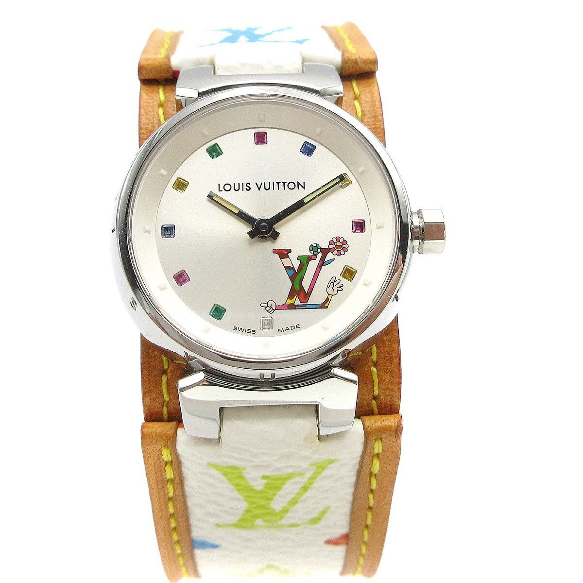 Louis Vuitton Louis Vuitton Tambour Quartz Watch Stainless Steel and Monogram Multicolor Size ONE SIZE - 1 Thumbnail