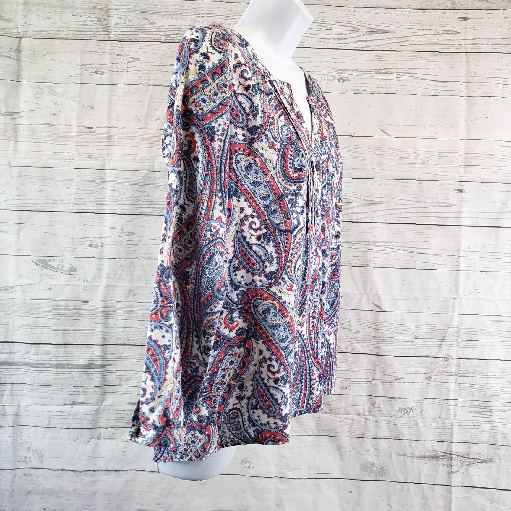 J. Jill J. Jill Button-Up Shirt XS Petite Blue Paisley 3/4 Sleeve Womens Shirt Size XS / US 0-2 / IT 36-38 - 3 Thumbnail