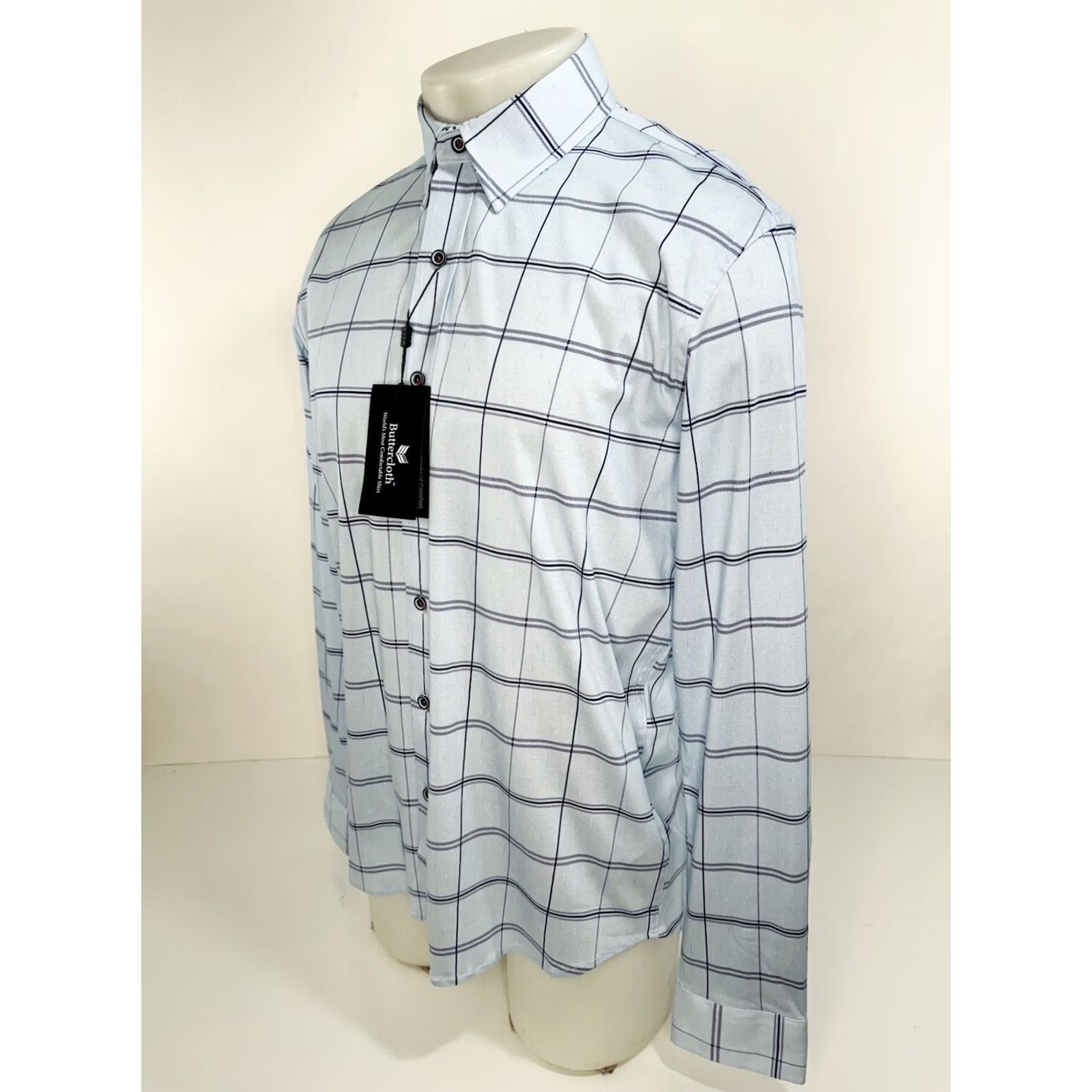 Buttero BUTTER CLOTH Plaid Shirt - M - Blue / Purple / Black - NEW w TAGS - Flip Cuff - Button-Up Shirt - Men Size US M / EU 48-50 / 2 - 4 Thumbnail