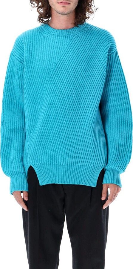Jil Sander o1y1124 Ribbed Wool Jumper in Turquoise Size US L / EU 52-54 / 3 - 1 Thumbnail