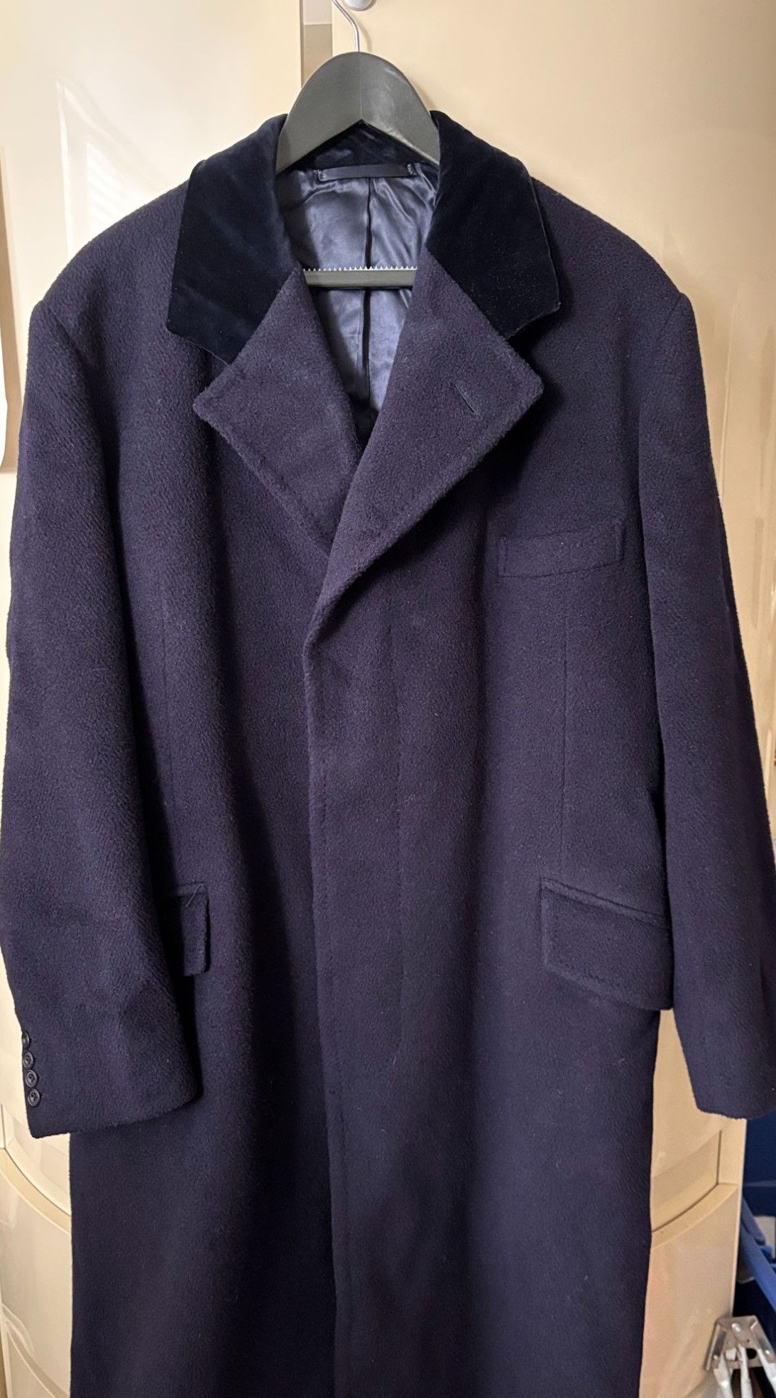 Crombie Crombie Mens Wool Overcoat With Velvet Collar Navy Blue Size US XL / EU 56 / 4 - 10 Thumbnail