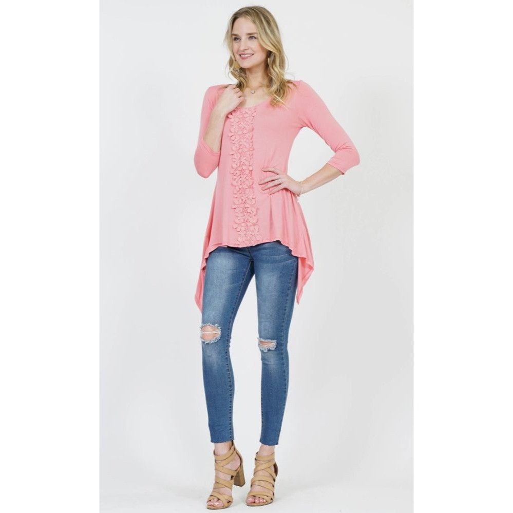 Other Pink Asymmetrical Hem 3/4 Sleeve Ruffle Knit Top Womens Smal Size S / US 4 / IT 40 - 1 Preview