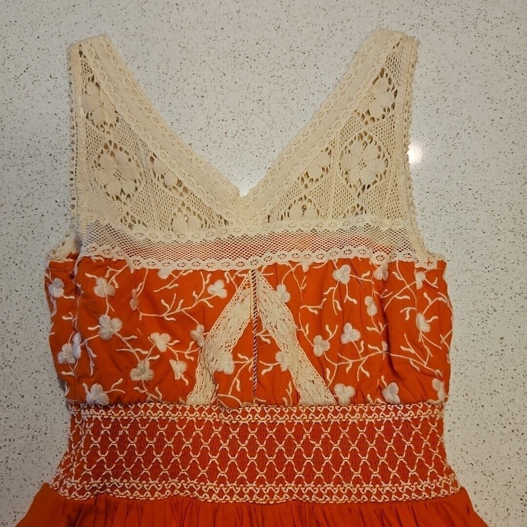 Anthropologie Moulinette Soeurs Anthro Dress Womens 0 Orange Crochet Medal Size XS / US 0-2 / IT 36-38 - 10 Thumbnail