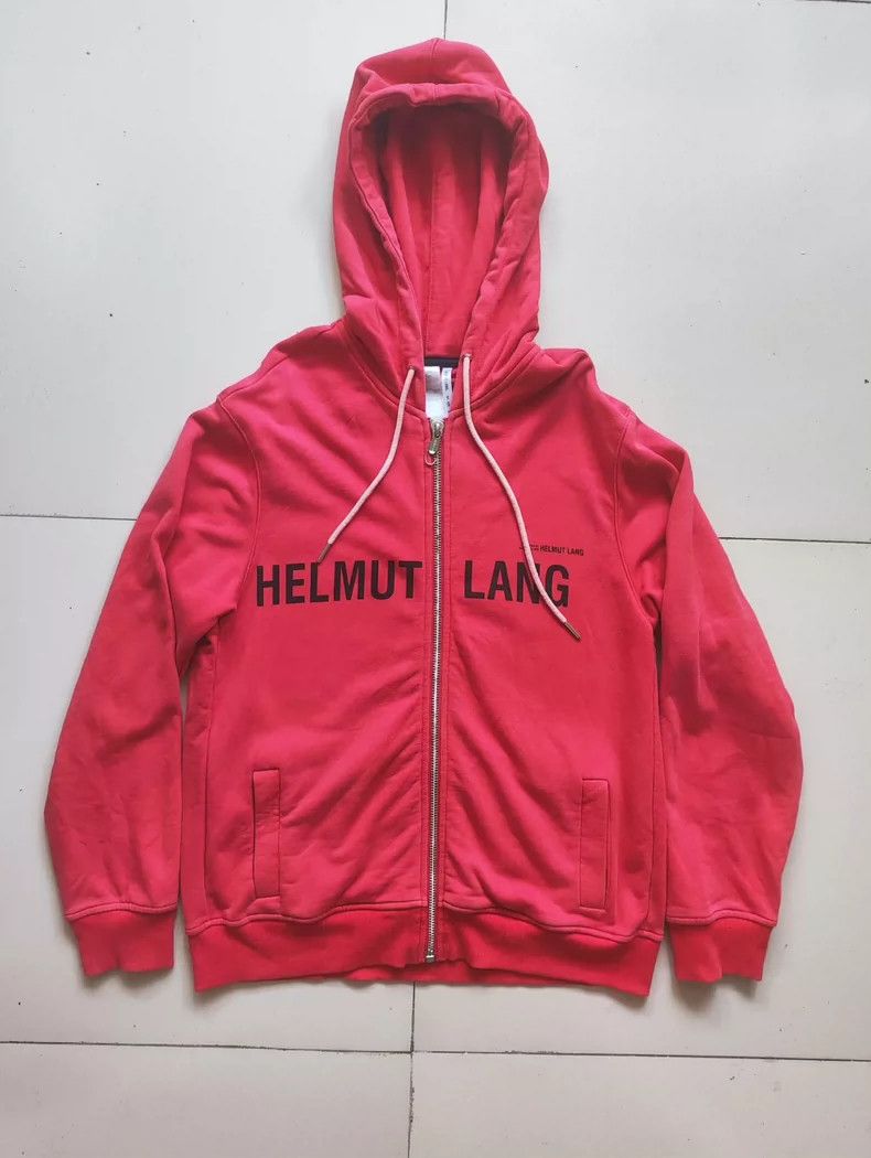 Helmut Lang Red Slogan Oversize Hoodie- dmc
