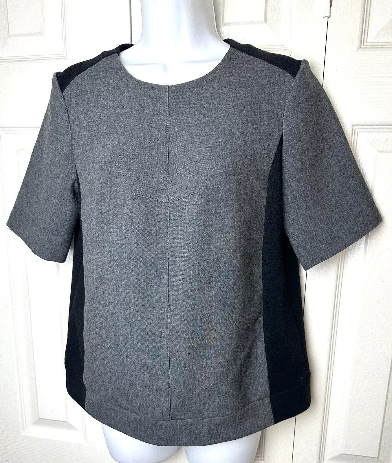 Club Monaco CLUB MONACO Gray Blouse Black Knit Side Combo Top Shirt Size XS / US 0-2 / IT 36-38 - 7 Thumbnail