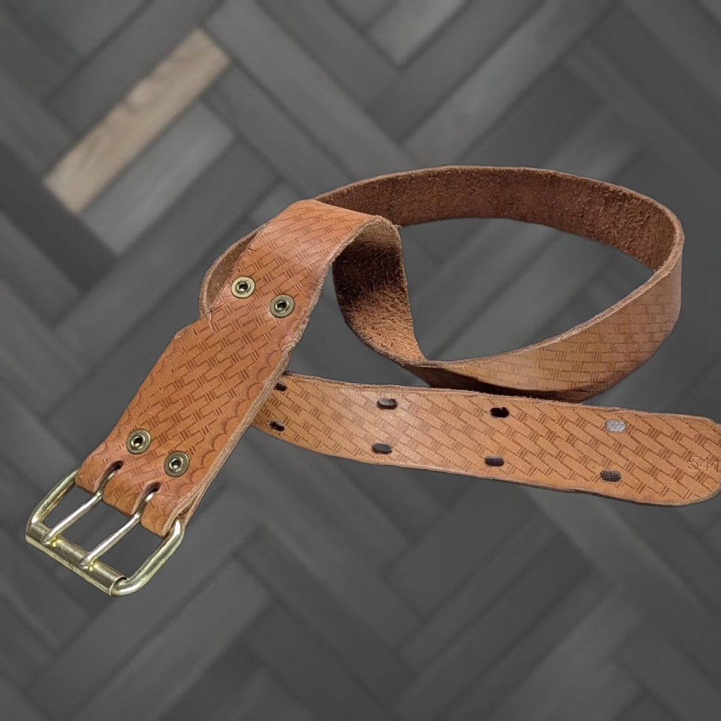 Vintage VINTAGE construction belt Tooled Brown Cowhide Leather 38 Belt Mens 2" wide, 44" total length, 34-42" holes Size 38 - 1 Thumbnail