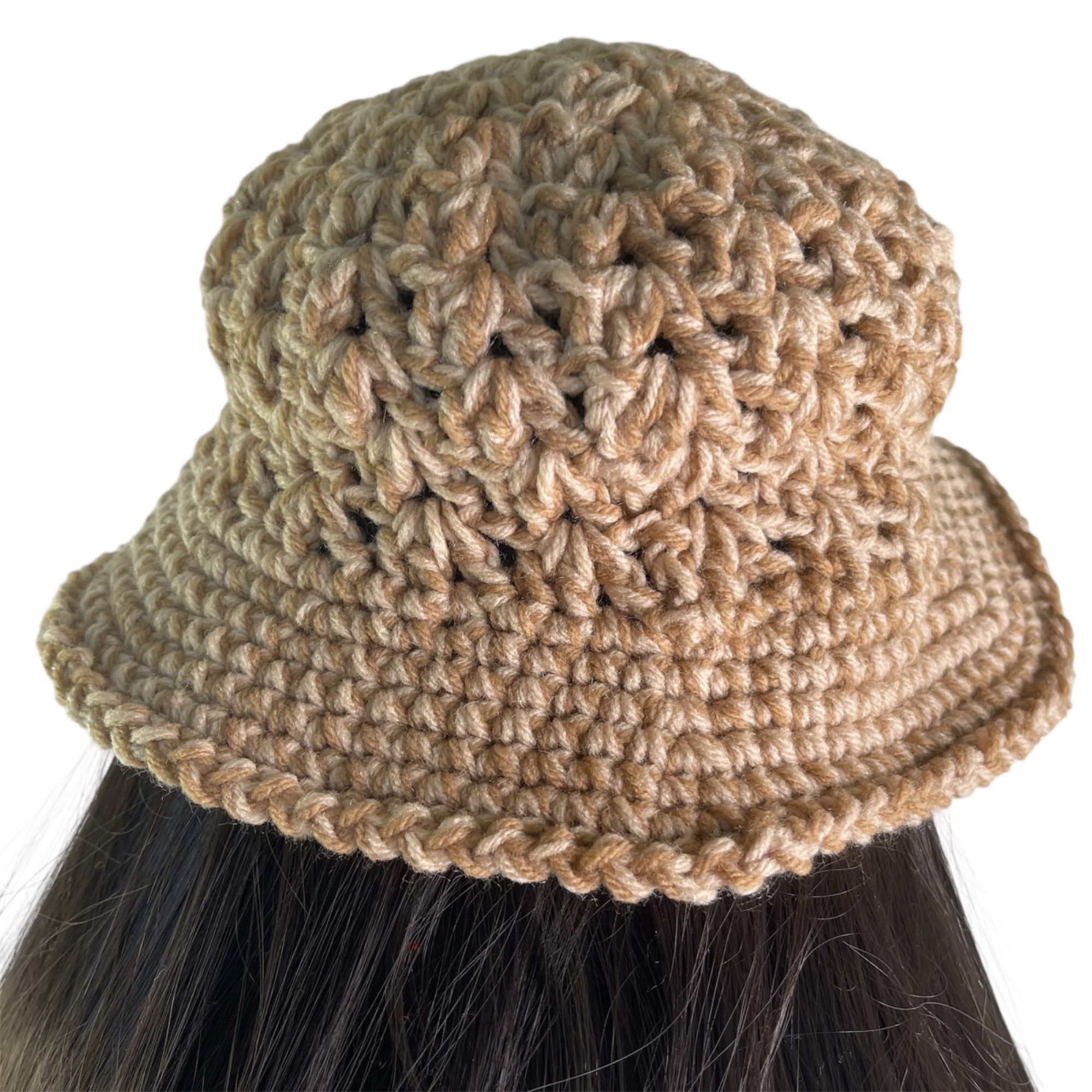 Handmade Crochet Bucket Hat Fancy Retro Cloche Style Tan Handmade Adu Size ONE SIZE - 6 Thumbnail