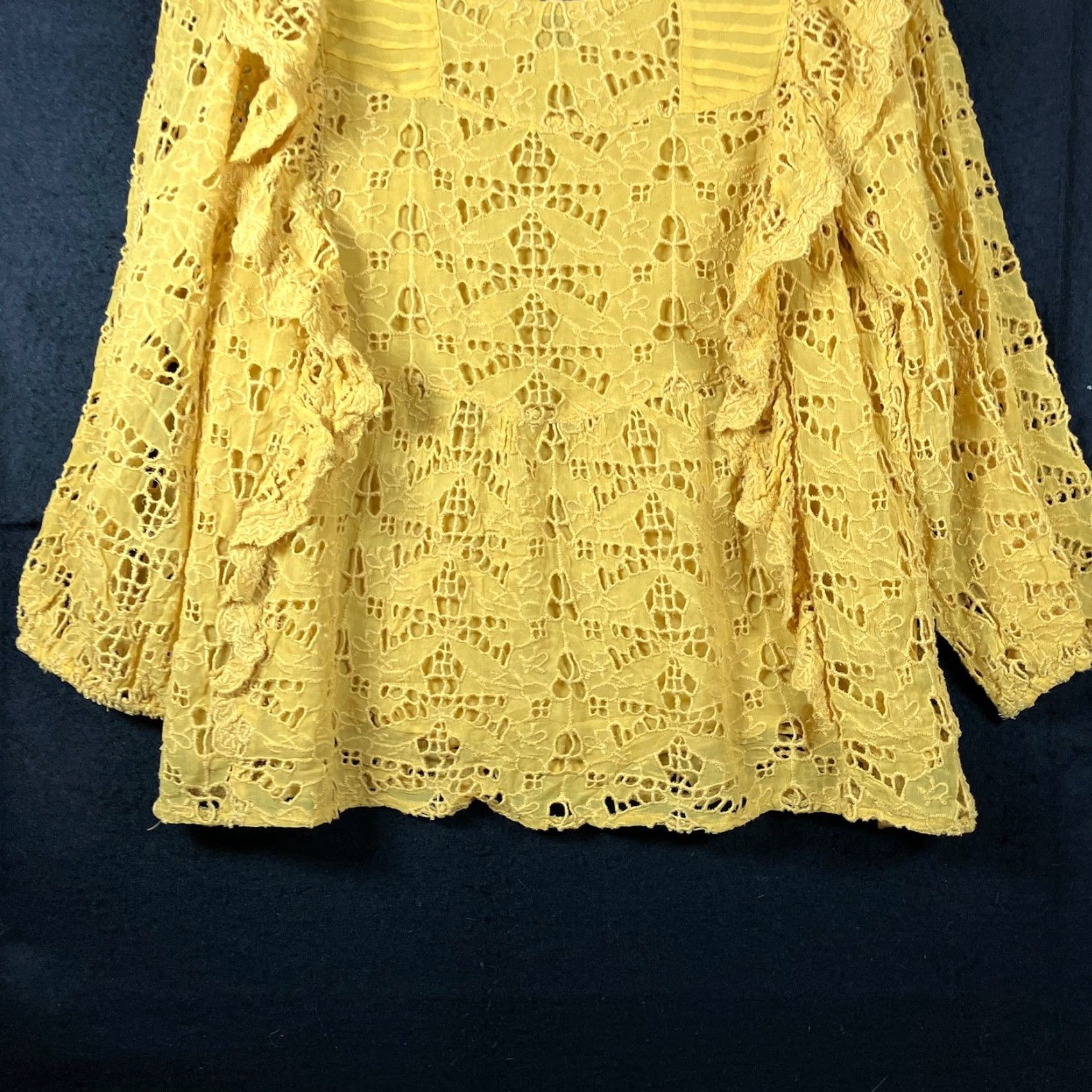 Anthropologie Anthropologie Womens Blouse Yellow Eyelet Ruffle Pullover Puffed Sleeve 8 Size M / US 6-8 / IT 42-44 - 3 Thumbnail