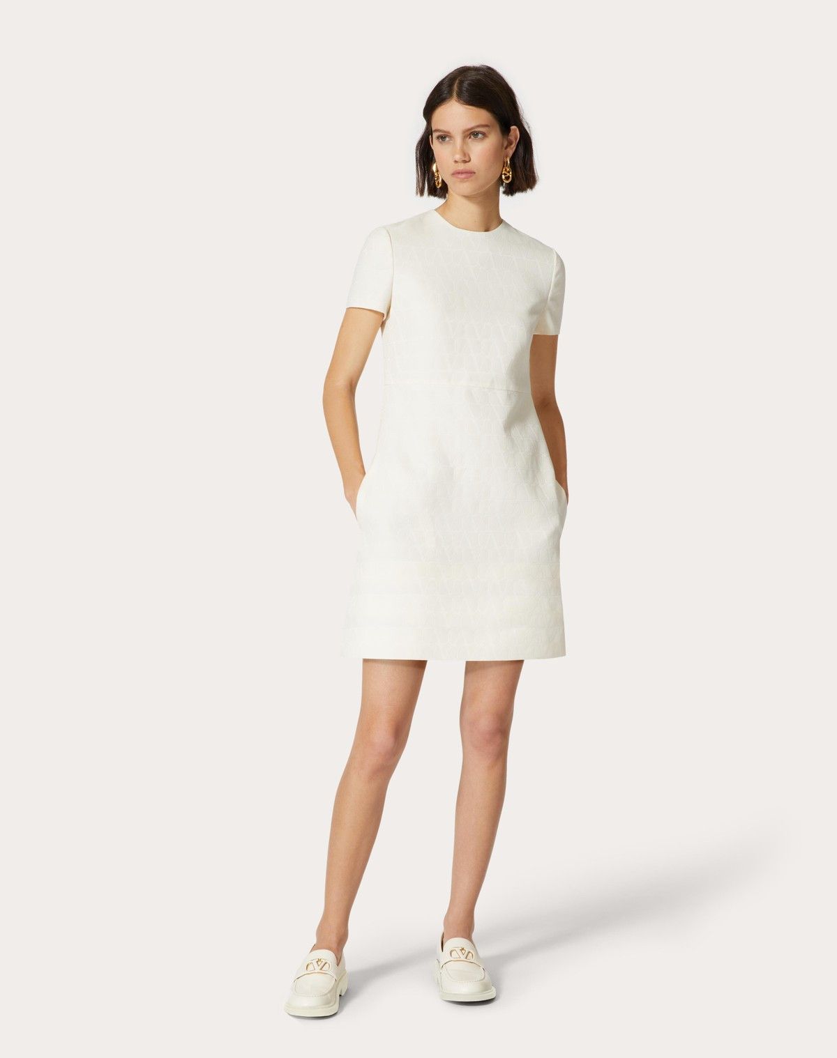 Valentino o1s1wg110525 Toile Iconographe Short Dress in White Size L / US 10 / IT 46 - 4 Thumbnail