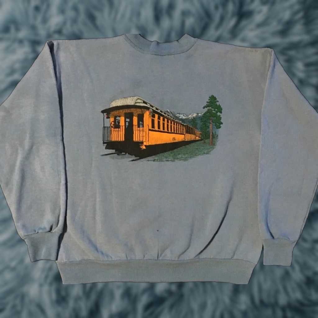 Vintage VINTAGE Durango and Silverton Narrow Gauge Railroad 90s AOP Faded Sweatshirt Hoodie M USA Blue Mens 80s Trucker Biker Railroad Engineer Conductor Size US M / EU 48-50 / 2 - 1 Thumbnail