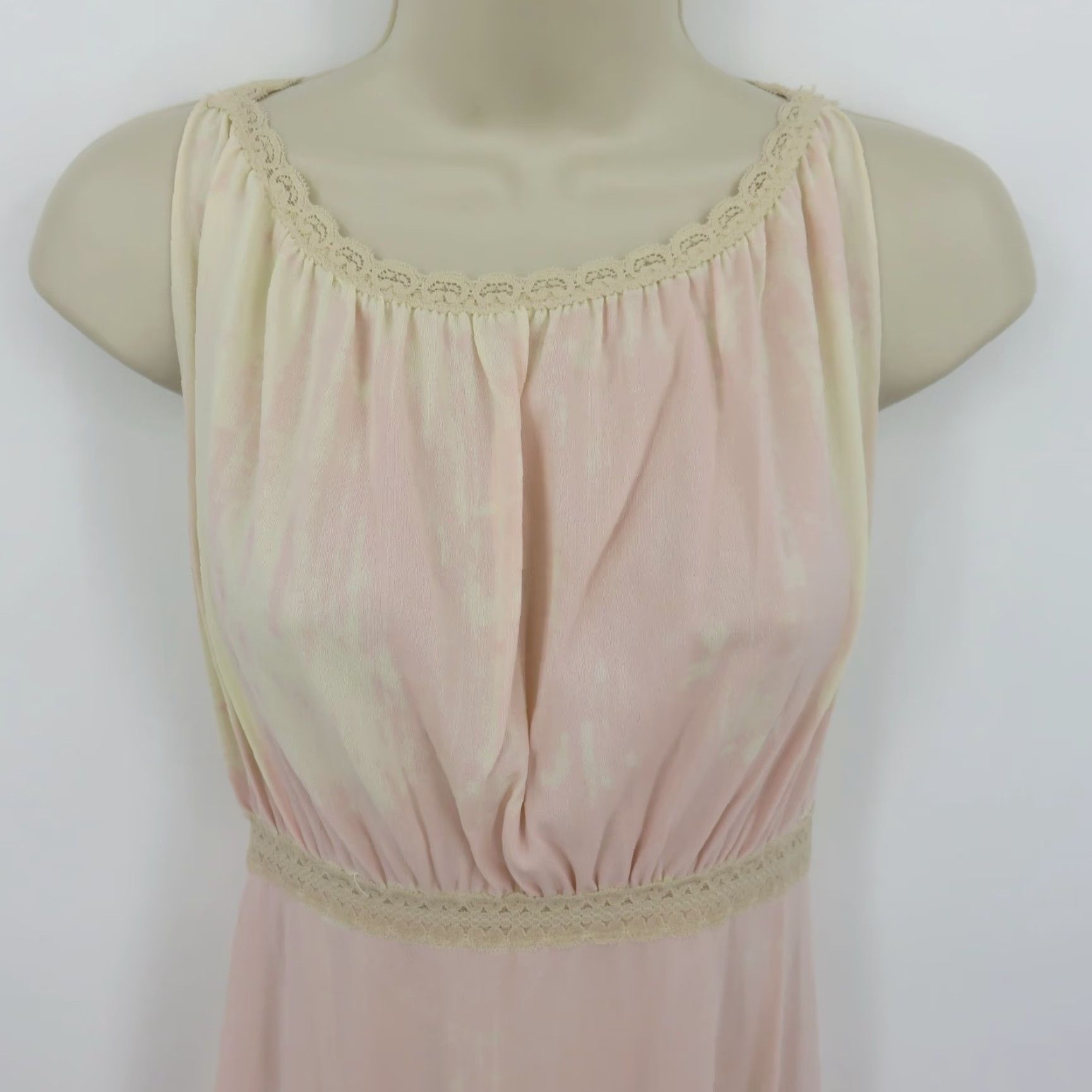 Vintage VTG Miss Elaine Nightgown Gown Pink Cream Lace Sleep Dress Sleeveless Pullover One Size Womens Vintage Pattern: Tie Dye Size ONE SIZE - 2 Thumbnail