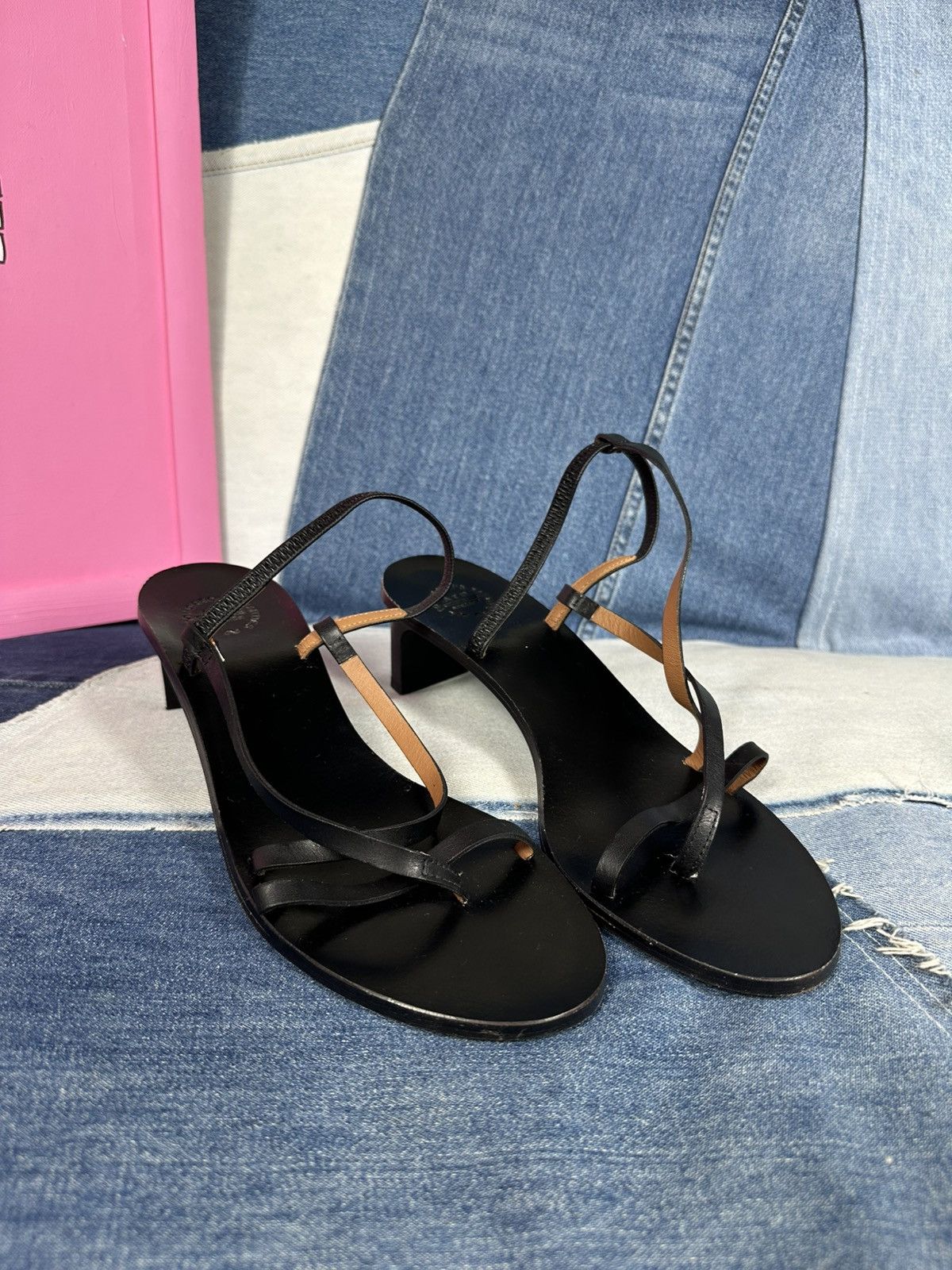ATP Atelier ATP Atelier Nashi 50 Black Leather Sandals Heels Thin Strap Size US 9 / IT 39 - 3 Thumbnail