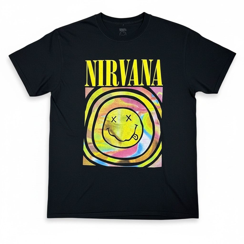 Nirvana Nirvana Mens Medium Tie Dye Smiley Face Black Cotton T Shirt Size US M / EU 48-50 / 2 - 1 Thumbnail