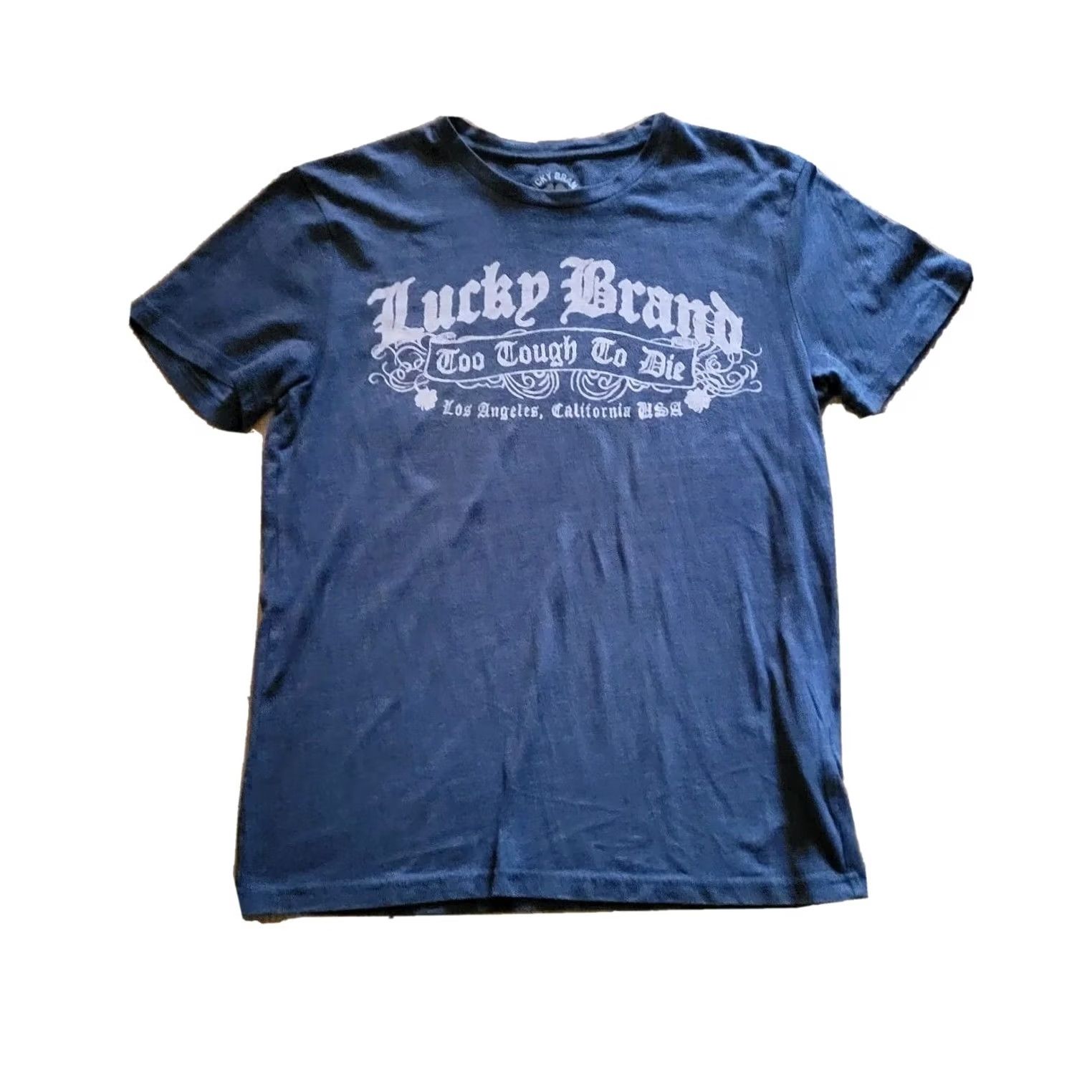 Lucky Brand Lucky Brand Top Shirt Mens M Gray Short Sleeve Crew Neck Too Young To Die Graphic Print Casual Everyday Vintage: No (end) Mens Size US M / EU 48-50 / 2 - 2 Thumbnail