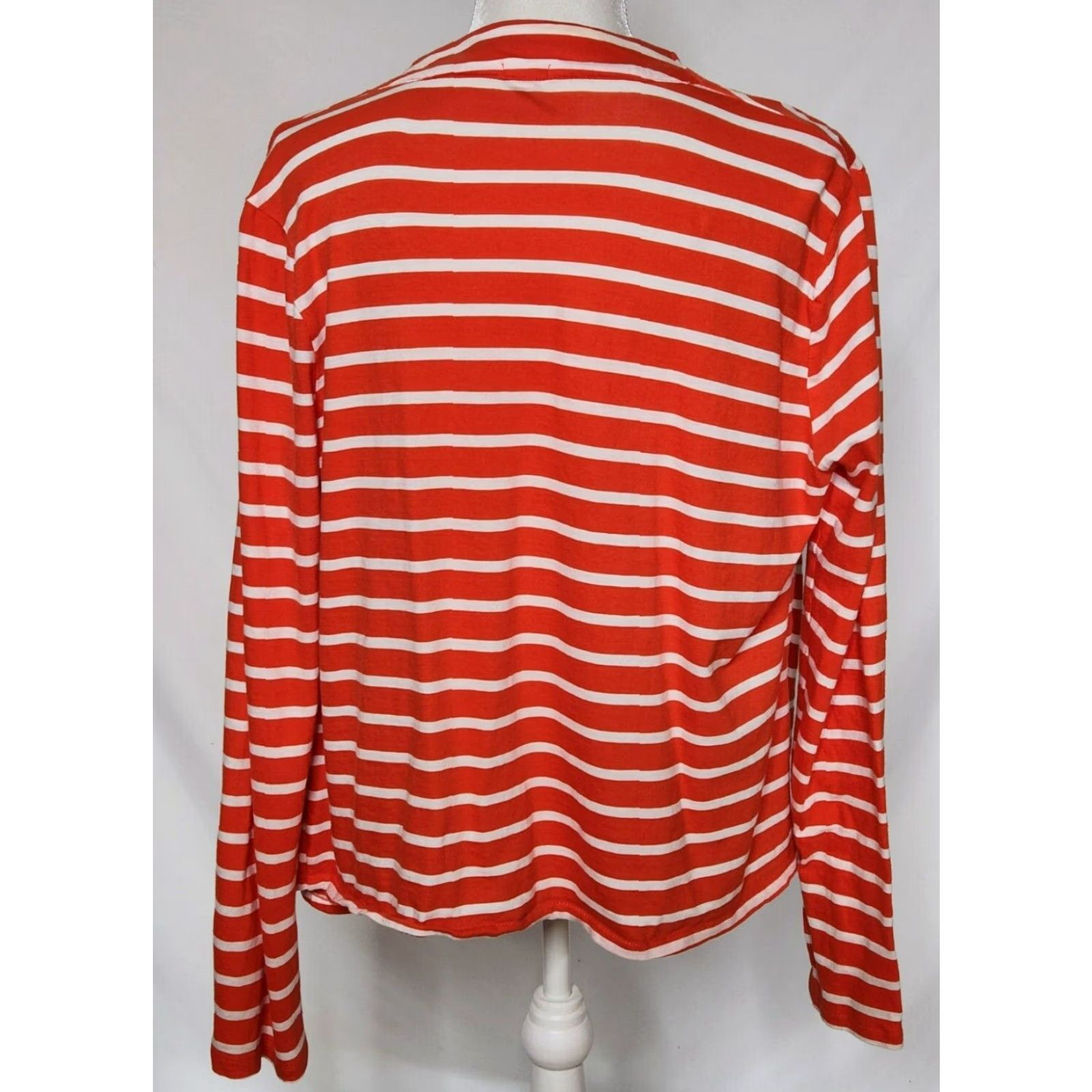 J.Crew J. Crew Womens L Always Cardigan Drape Sweater Striped Orange White 100% Cotton Size L / US 10 / IT 46 - 3 Thumbnail