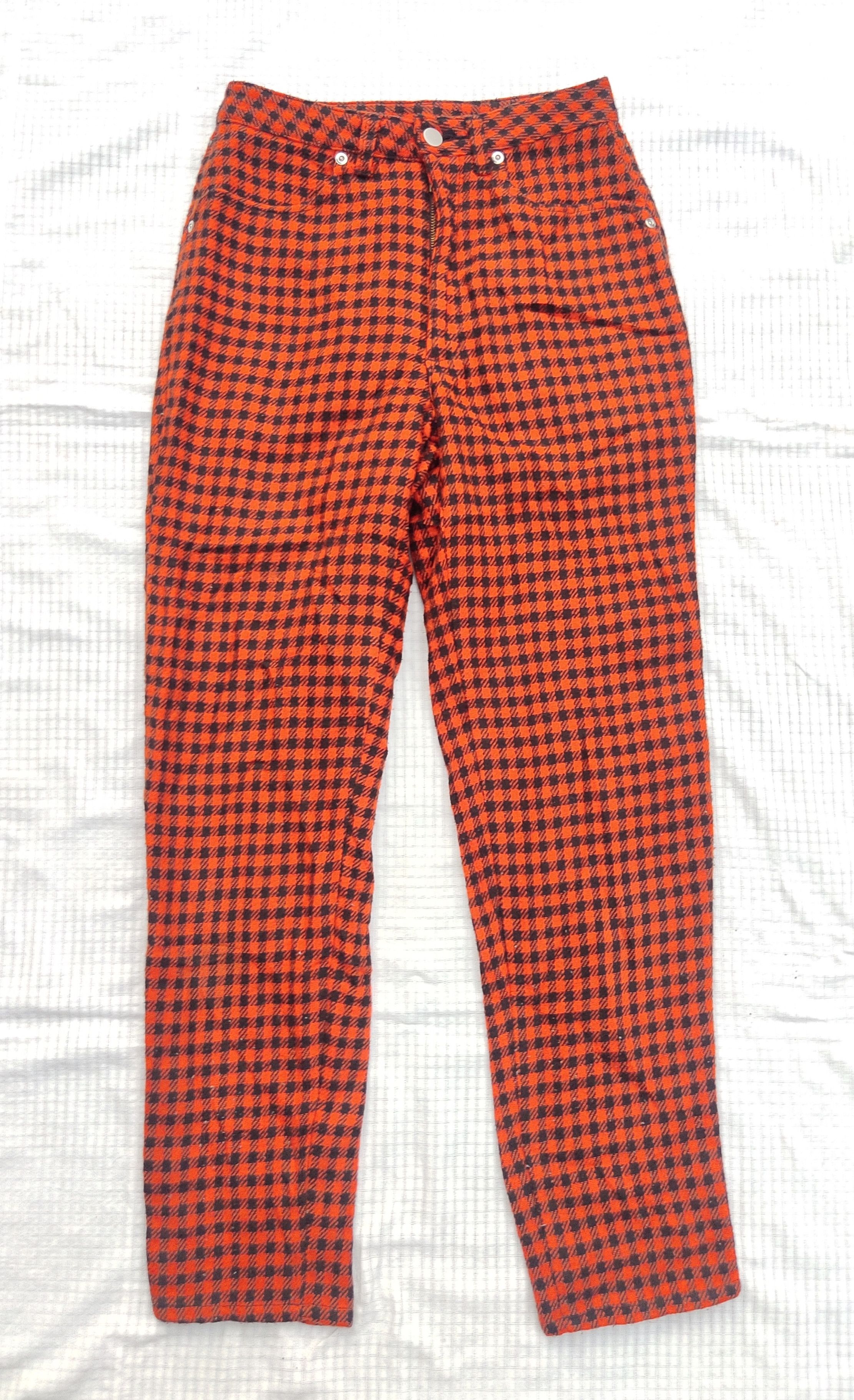 Japanese Brand (P154) Pakcon Orange Black Buffalo Plaid Taper Pants Size 25" / US 0 / IT 36 - 2 Thumbnail
