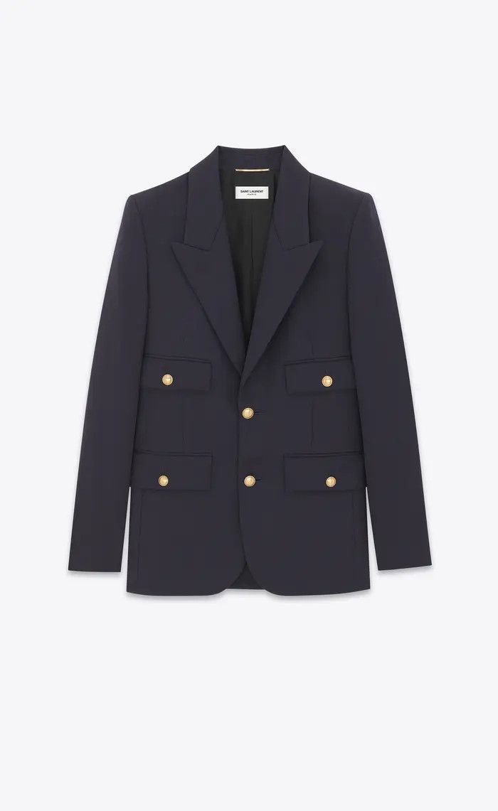 Saint Laurent Paris o1b1hav110425 Jacket In Grain De Poudre in Navy Size M / US 6-8 / IT 42-44 - 1 Thumbnail