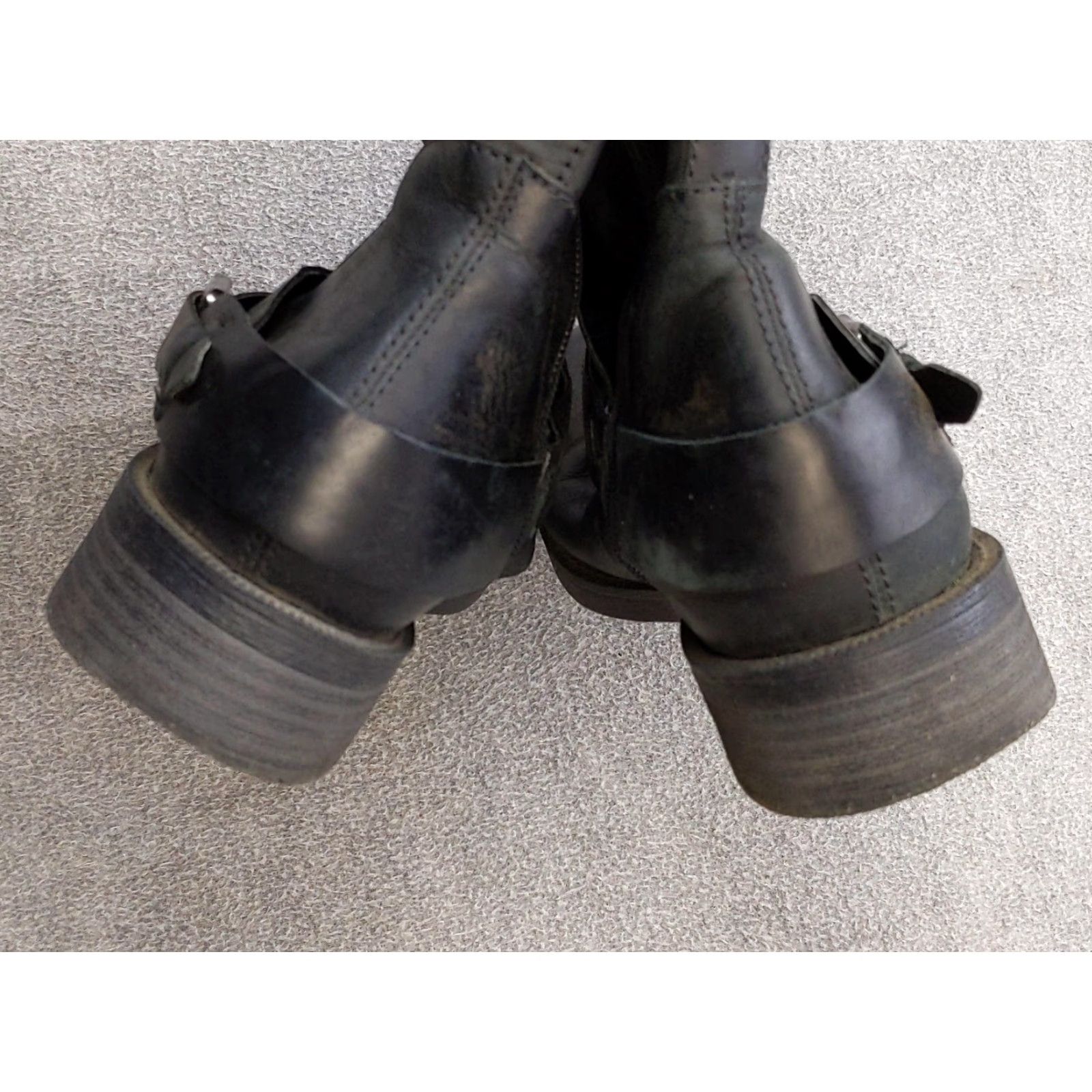 Vintage Enzo Angiolini Boots Womens 7.5 Black Leather Ankle Low Heel Biker Buckle Zip Size US 8 / IT 38 - 3 Thumbnail