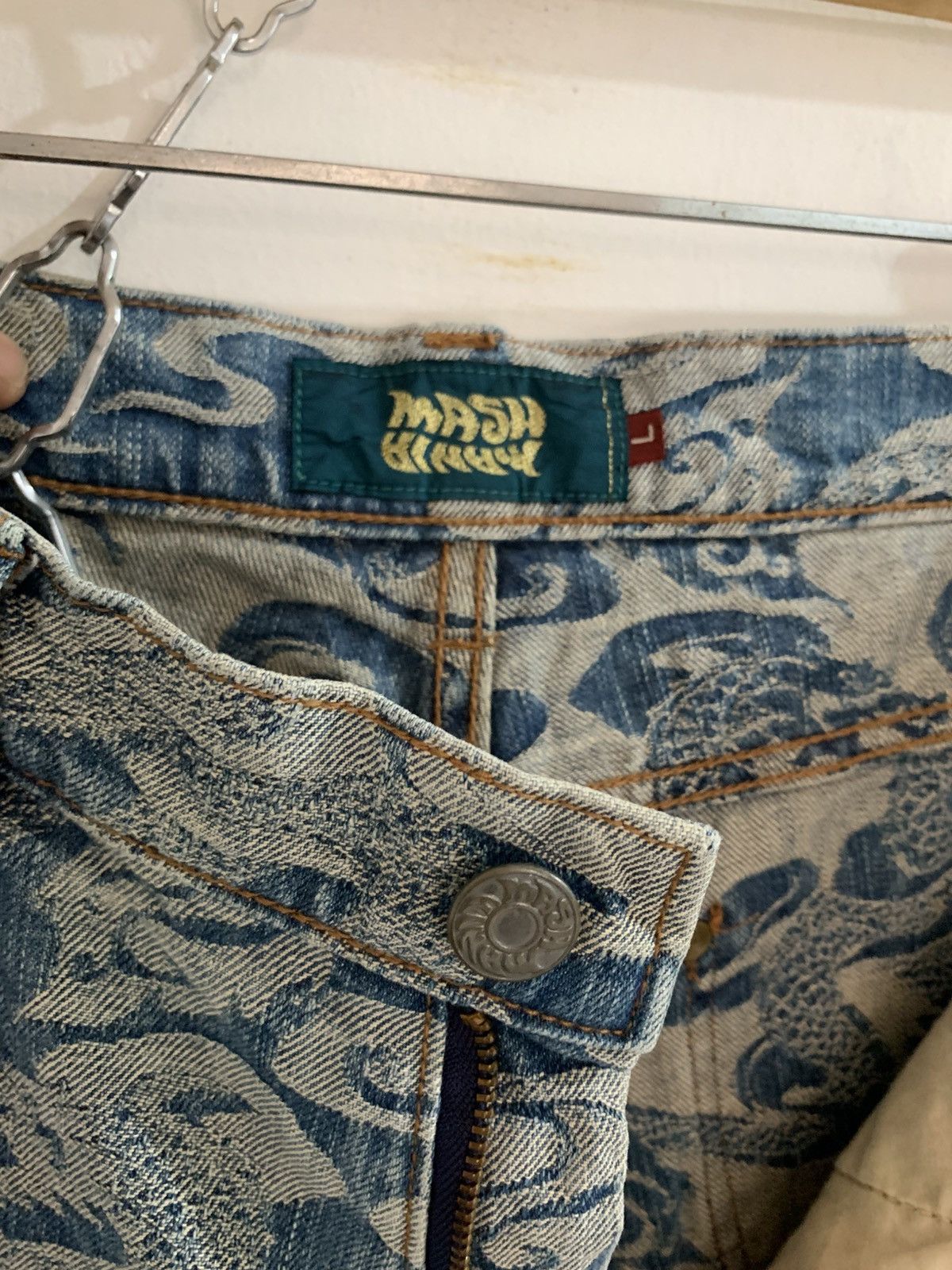 Japanese Brand Mash mania denim jacquard dragon flared pants Size US 32 / EU 48 - 9 Thumbnail