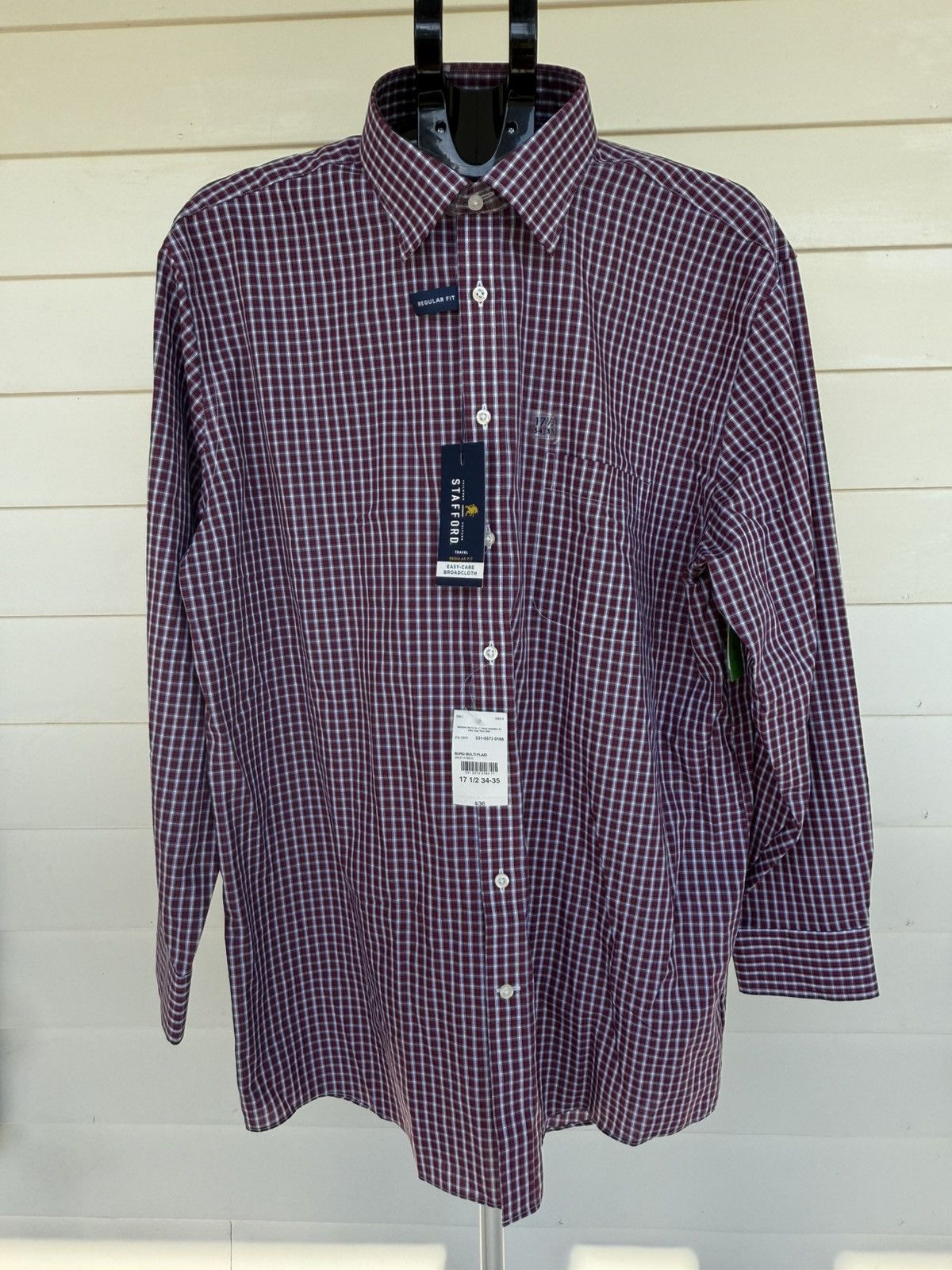 Stafford Stafford Button Up Long Sleeve Shirt Red Plaid 17 1/2 34-35 Size US M / EU 48-50 / 2 - 1 Thumbnail