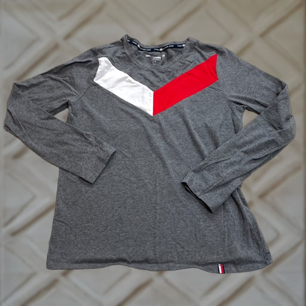 Tommy Hilfiger Tommy Hilfiger Sport Shirt Womens Medium Gray Long Sleeve Crew Cotton Top Size M / US 6-8 / IT 42-44 - 1 Thumbnail