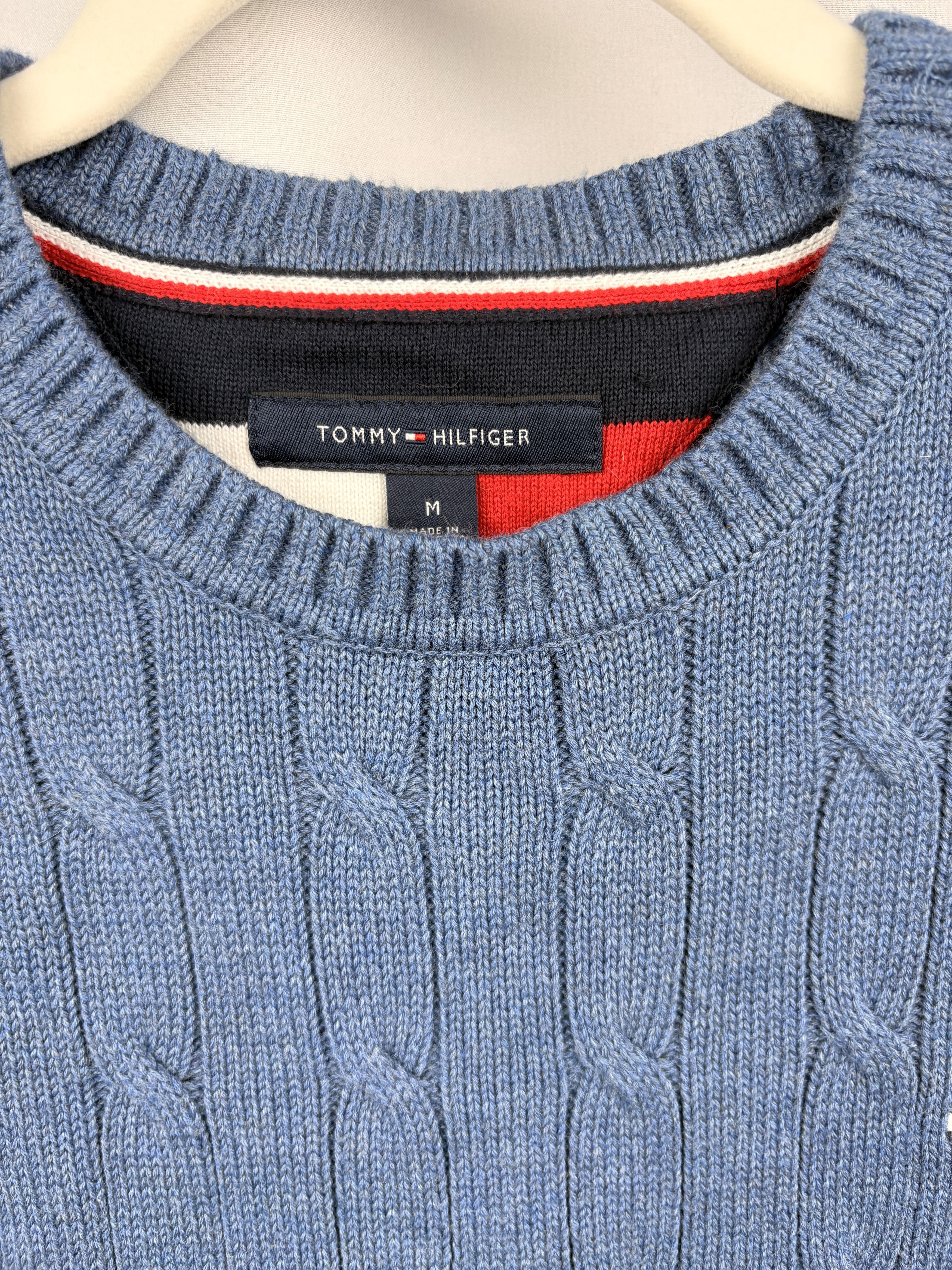 Tommy Hilfiger Tommy Hilfiger Cable Knit Sweater Blue Crewneck Logo Cotton Size US M / EU 48-50 / 2 - 3 Thumbnail