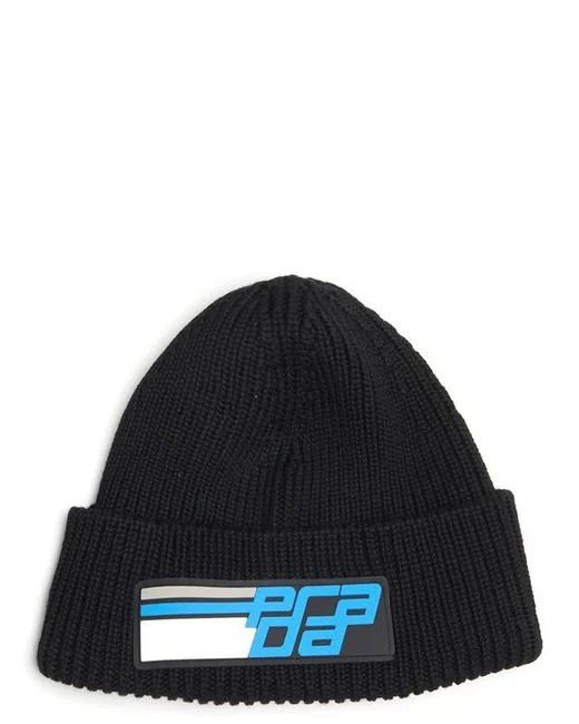 Prada Prada Rubber Patch Wool Beanie - BLK/BLUE/WHITE Size ONE SIZE - 1 Thumbnail