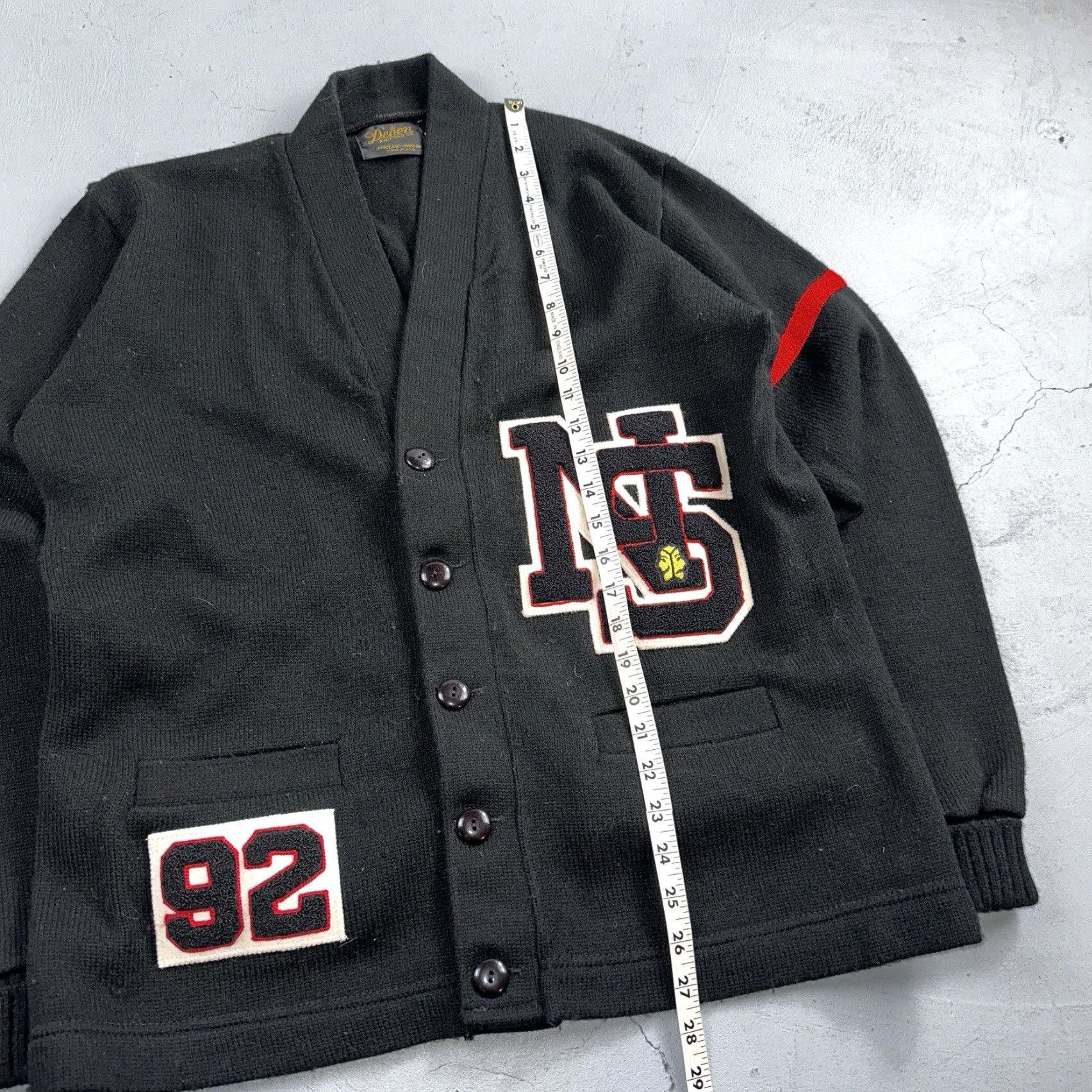 Vintage Vintage Dehen Varsity Letterman Cardigan Sweater Size 44 Black 1990s NS Size US XXL / EU 58 / 5 - 5 Thumbnail