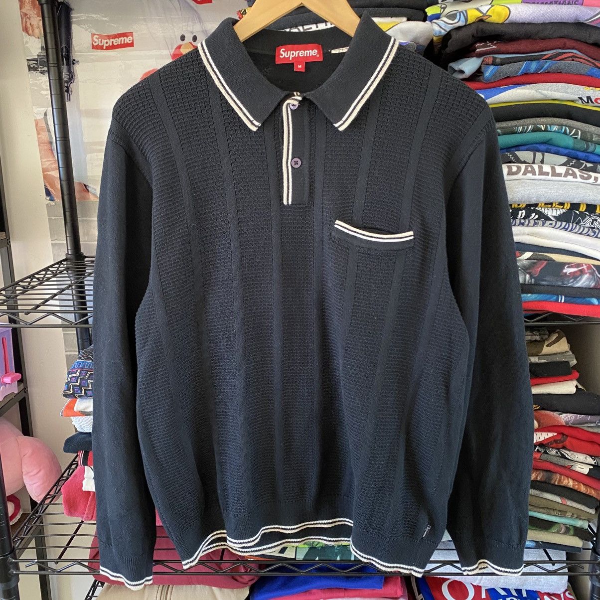 Supreme Supreme Stripe Velour L/S Polo | Grailed