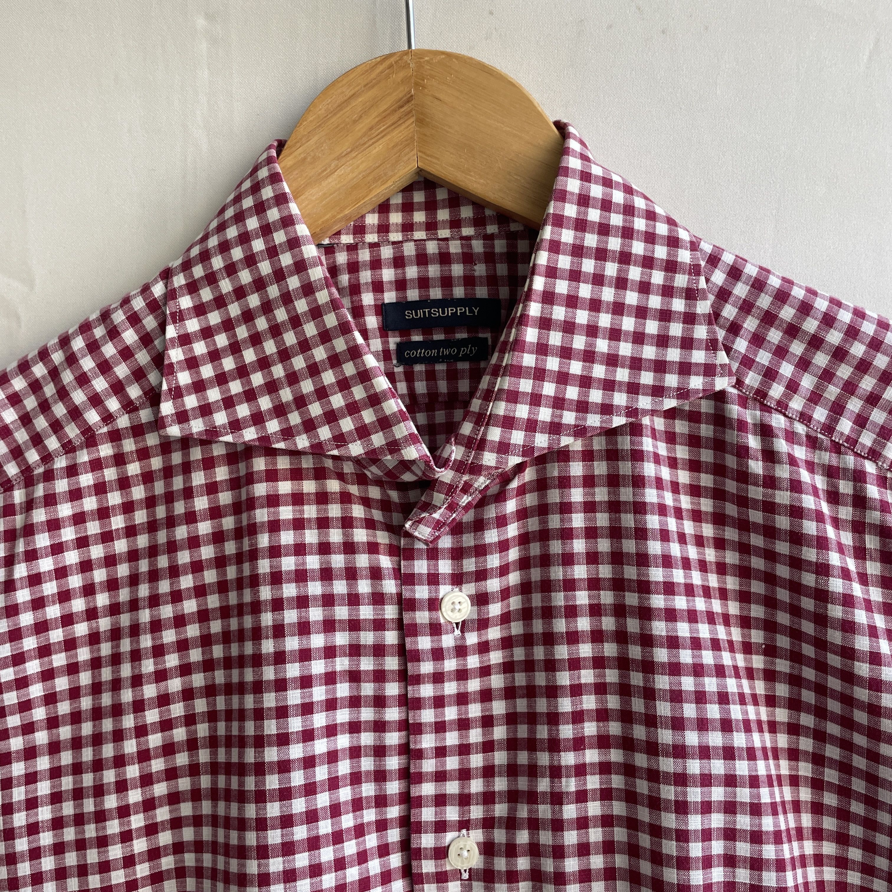 Suitsupply Suitsupply Gingham Check Red Spread Collar Dress Shirt Size 42R - 4 Thumbnail