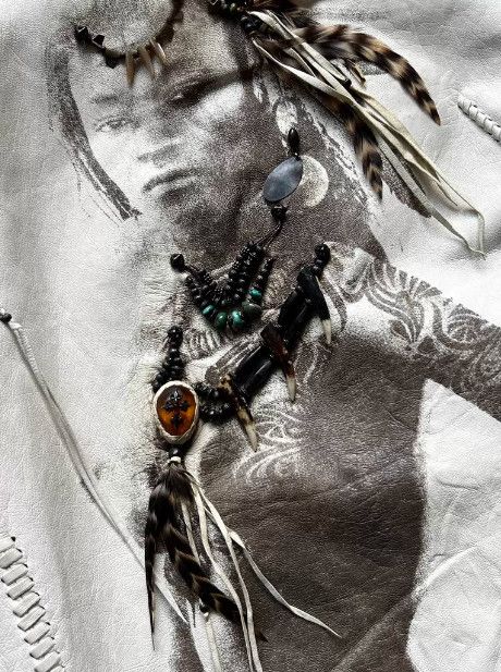14th Addiction Tribal Portrait Beaded Handcrafted Goatskin Leather Jacket Size US S / EU 44-46 / 1 - 4 Thumbnail