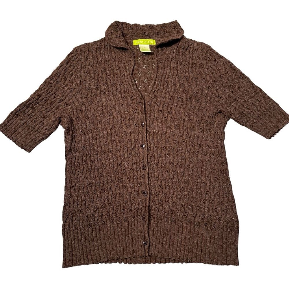 Other Sigrid Olsen Knit Cotton Short Sleeve Collared Brown Cardig Size S / US 4 / IT 40 - 6 Thumbnail