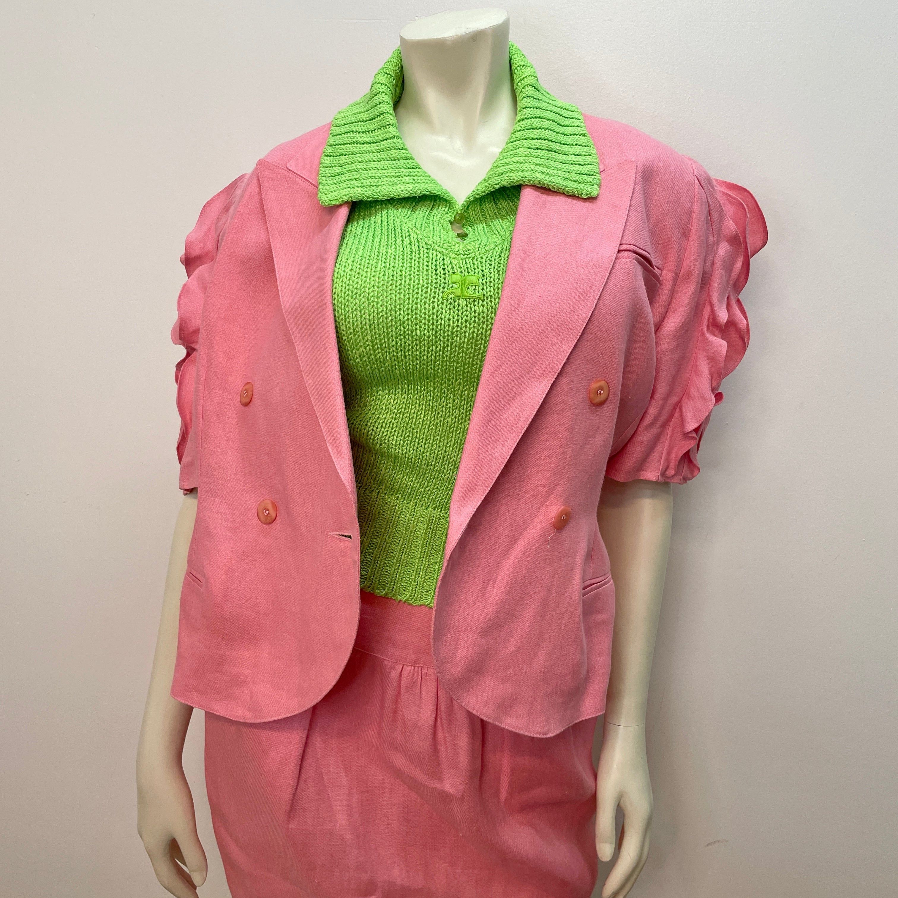 Other 80s Lolita Lempicka Vintage Designer Bubblegum Pink Linen Suit Made in France Size Small Size M / US 6-8 / IT 42-44 - 3 Thumbnail