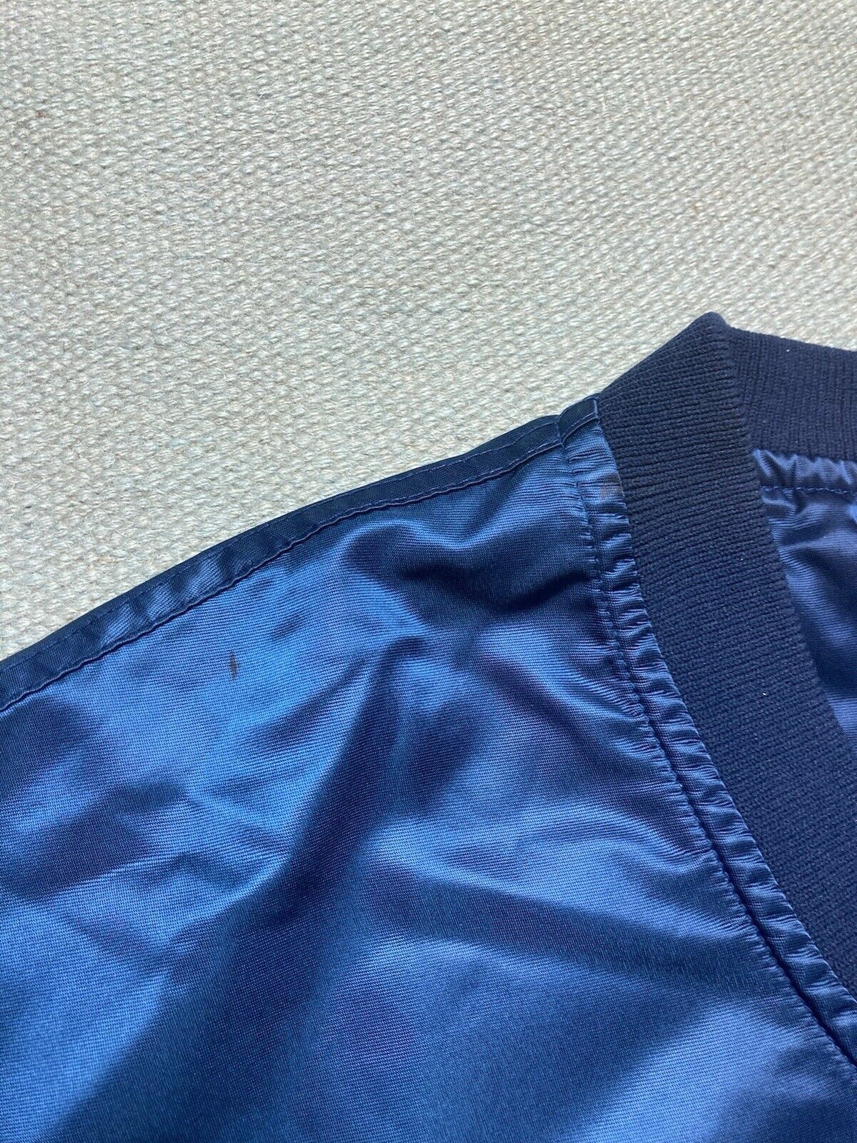 Starter × Vintage VTG starter satin jacket v neck blank navy blue baseball XL Size US XL / EU 56 / 4 - 7 Thumbnail