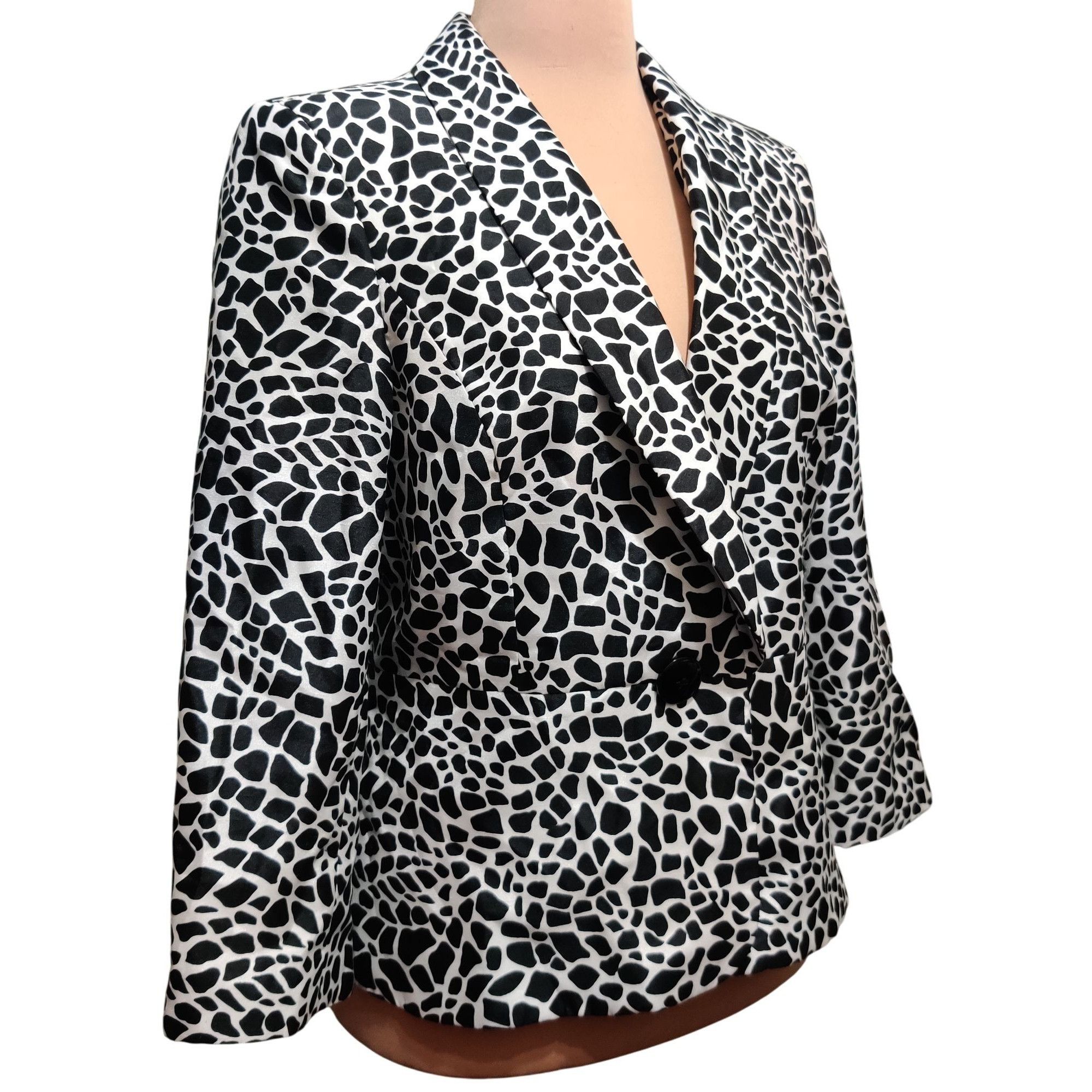 Kasper Kasper Womens 12 Black White Giraffe Animal Print Satin Blaz Size XL / US 12-14 / IT 48-50 - 12 Thumbnail