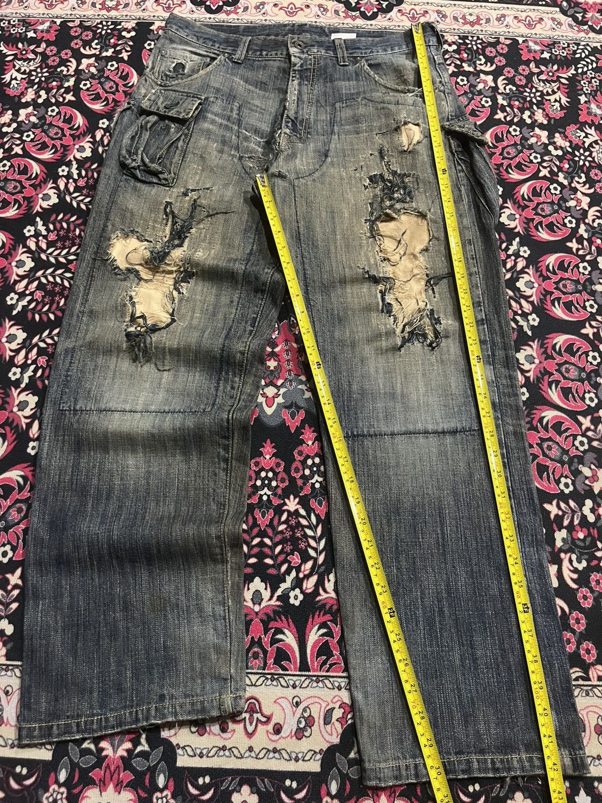 MasterPiece ⚡️Destroy⚡️Masterpiece Tactical Cargo Trashed Double Knee Jean Size US 33 - 12 Thumbnail