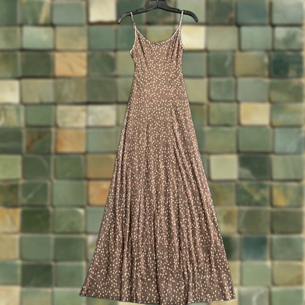 FREE PEOPLE Zoey Printed Maxi Dress Women's M Brown Motif Dress Length: Long  Sleeveless A-Line