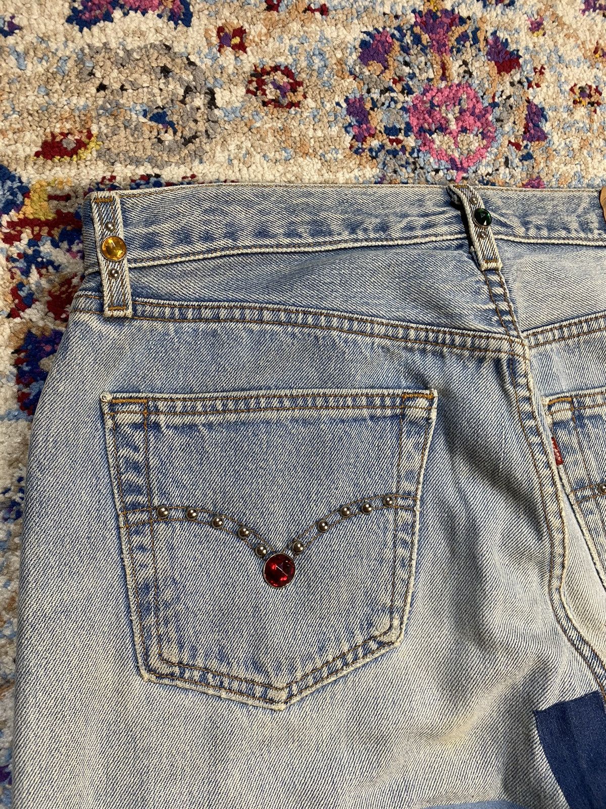 Levi's × Vintage WASHED BLUE 501 LEVIS RINDEM CUSTOM STUDS RHINESTONE Size US 33 - 4 Thumbnail