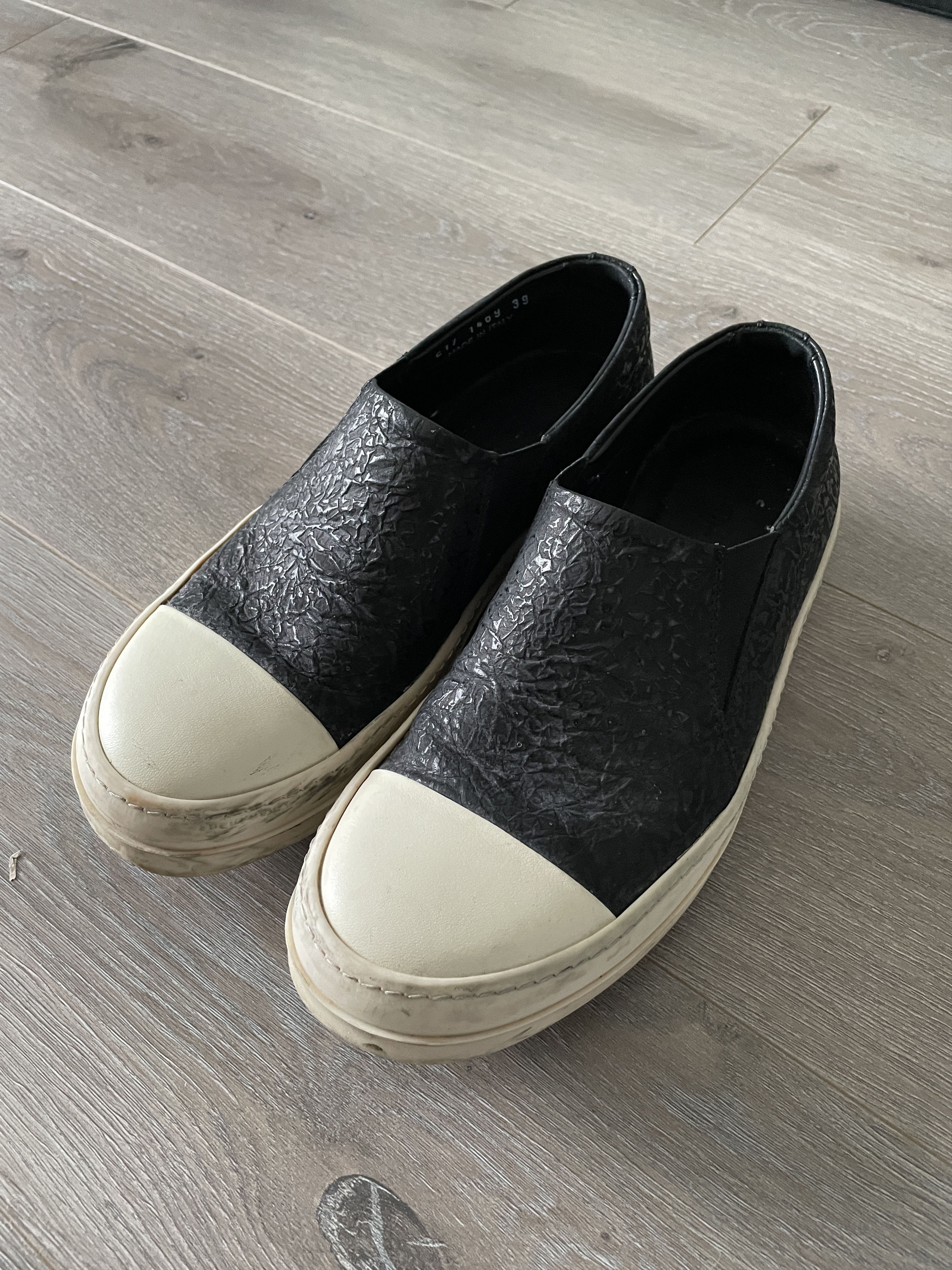 image of Rick Owens Toadskin Slip On Sneakers in Black, Men's (Size 6)