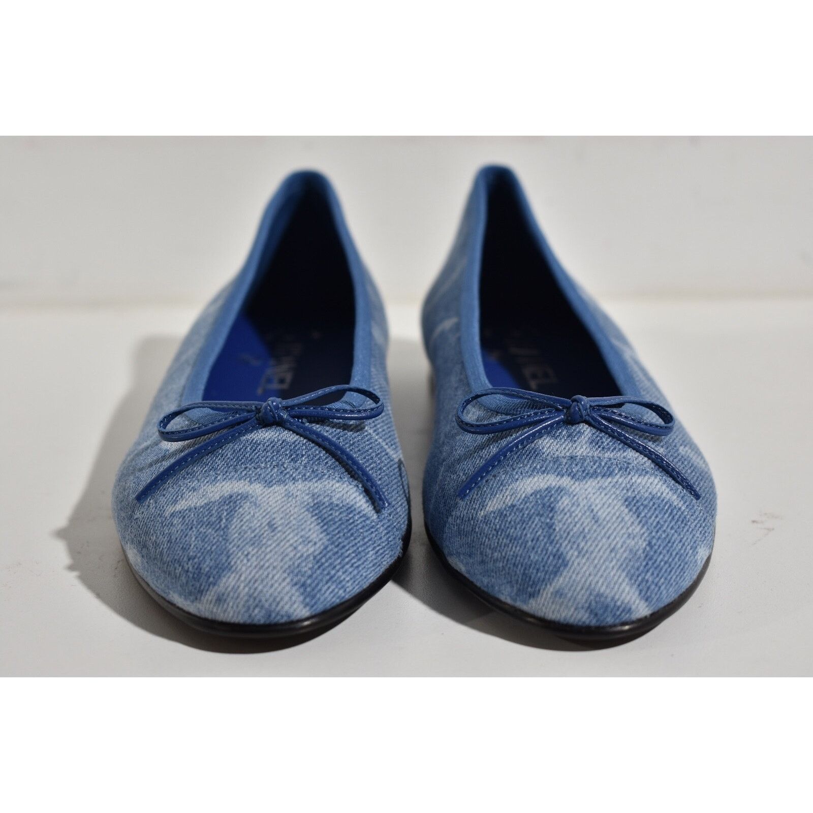 23B Printed Denim CC Logo Bow Tie Ballet Ballerina Flat 39.5