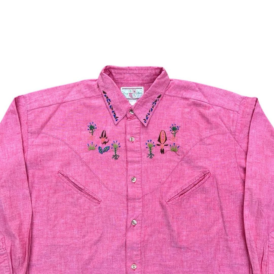 Other Tiny Bell Salmon Chambray Embroidered Western Shirt Size US L / EU 52-54 / 3 - 2 Thumbnail