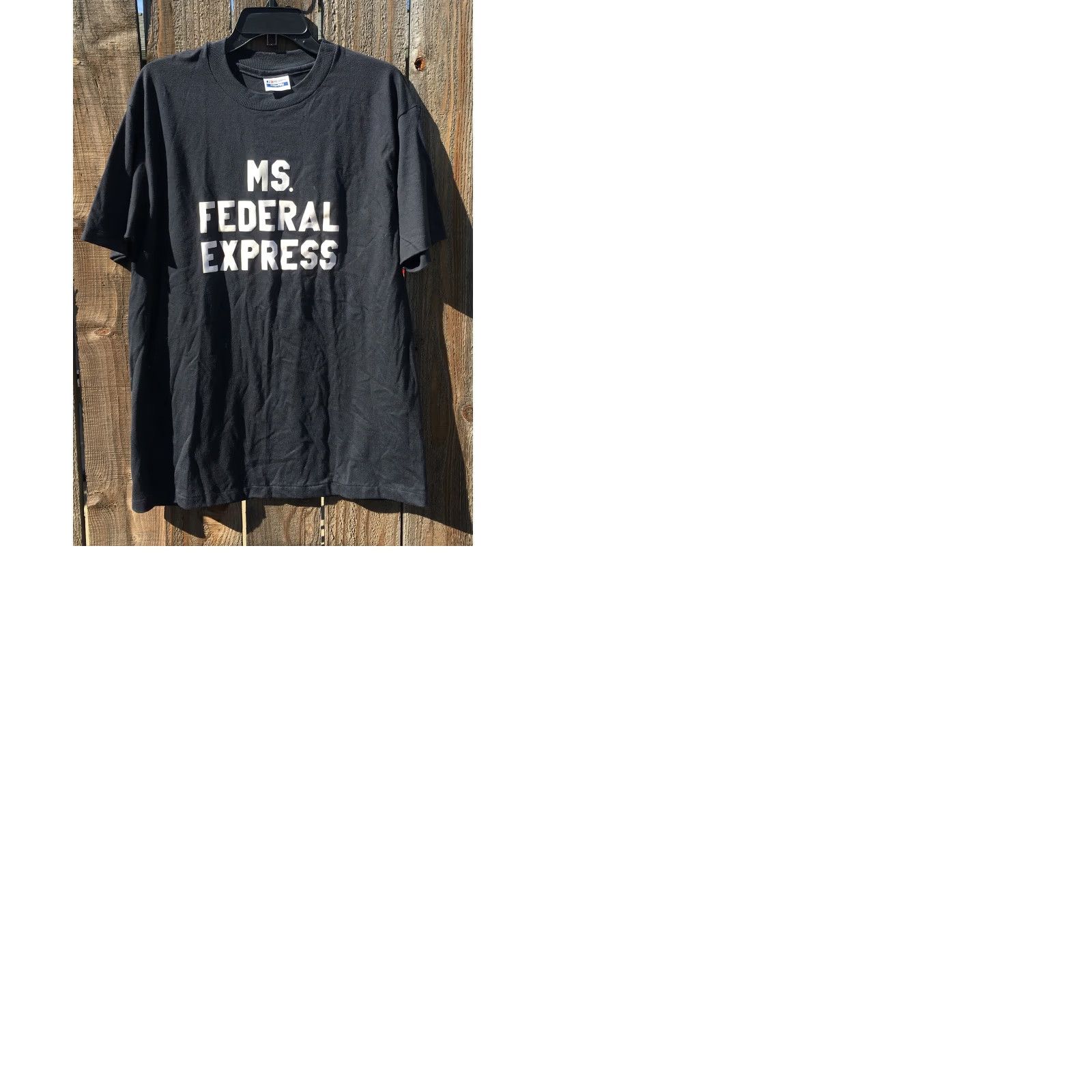 Hanes VINTAGE Hanes T-Shirt USA XL/XXL 50/50 Fed Ex MS. FEDERAL EXPRESS Short Sleeve Men's 1980s Black/Navy Logo Shirt Size US XL / EU 56 / 4 - 9 Thumbnail